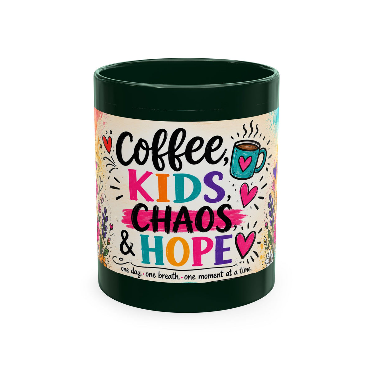 Coffee, Kids, Chaos & Hope Ceramic Mug — Colorful Teacher/Counselor/Principal/Mom Gift