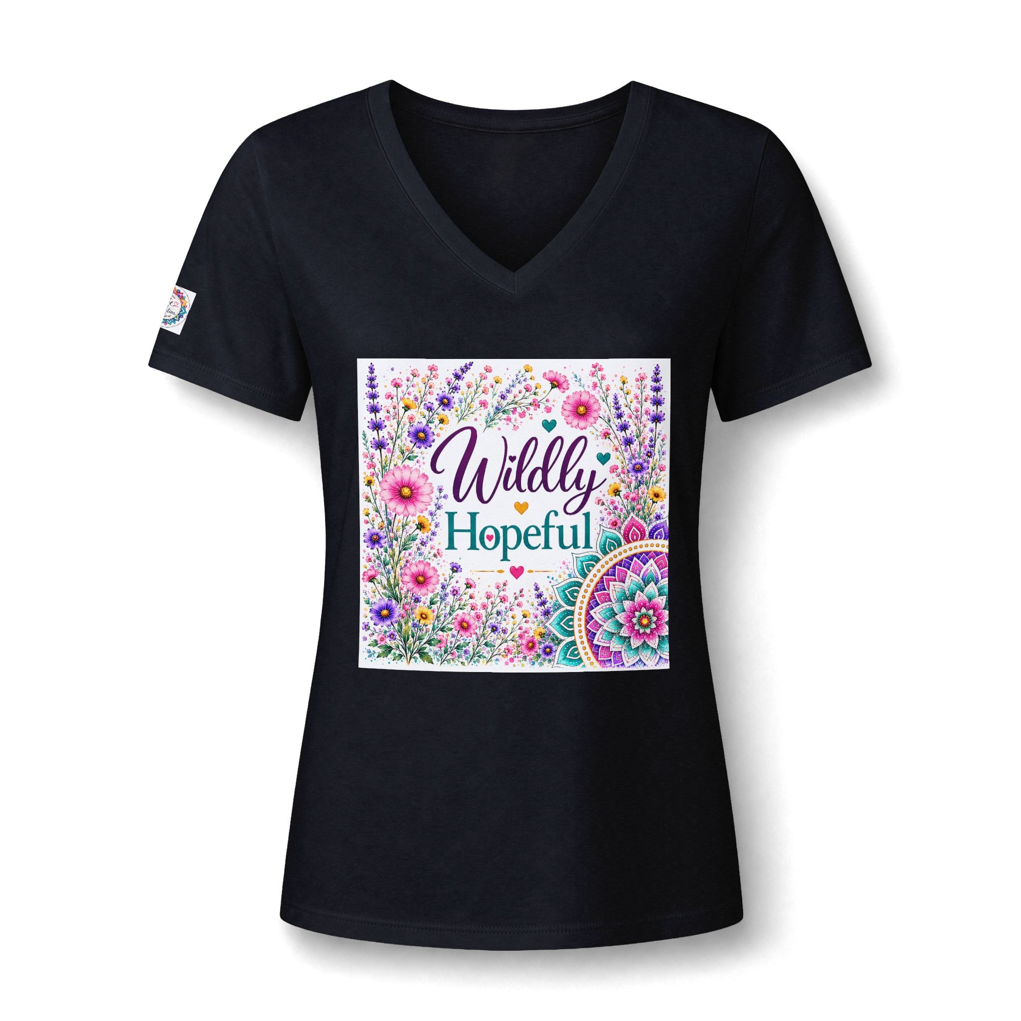 Women's V-Neck Tee - 'Wildly Hopeful' Floral Graphic