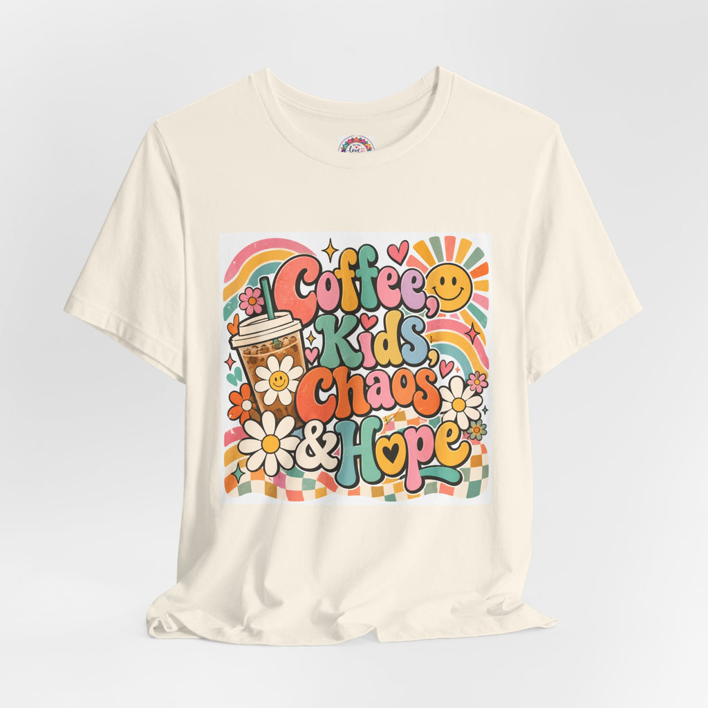 Coffee, Kids, Chaos & Hope Graphic Tee — Retro Floral Teacher/Counselor/School staff/Mom Shirt