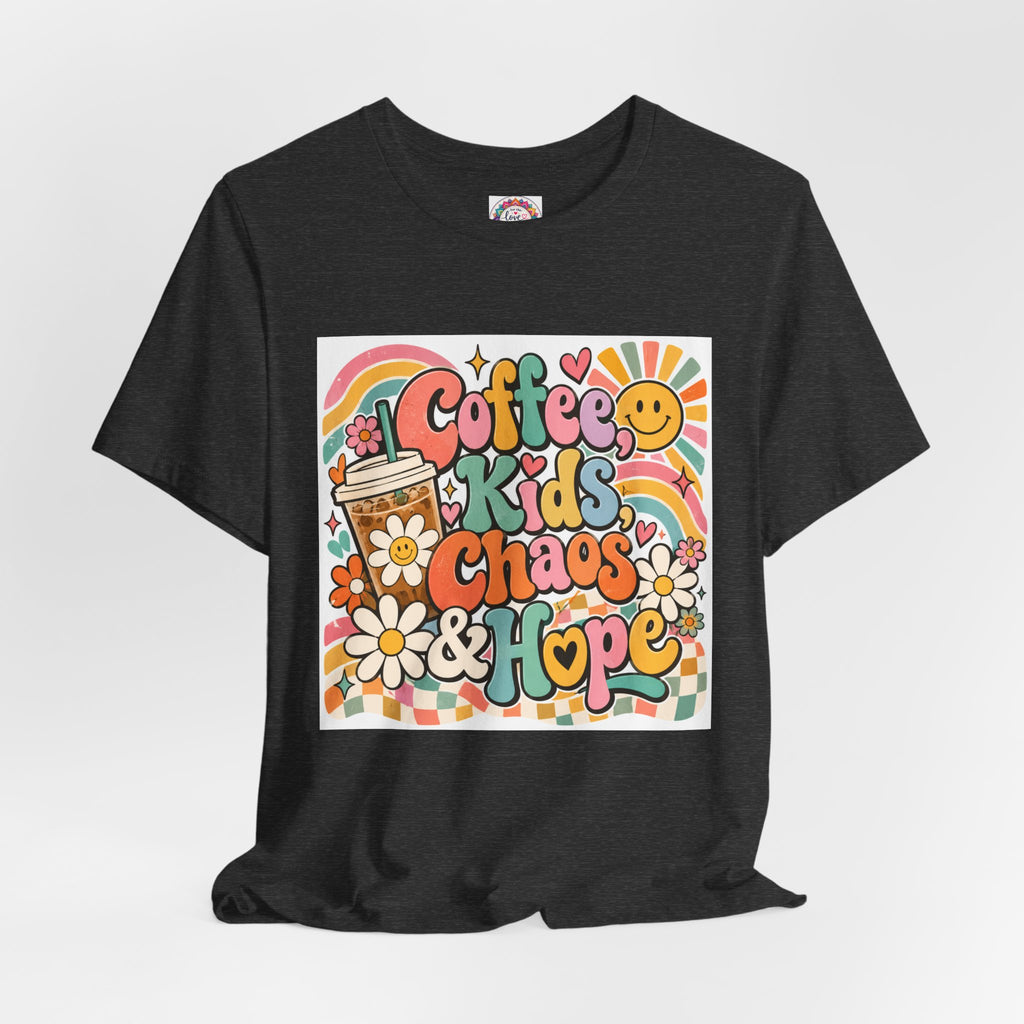 Coffee, Kids, Chaos & Hope Graphic Tee — Retro Floral Teacher/Counselor/School staff/Mom Shirt
