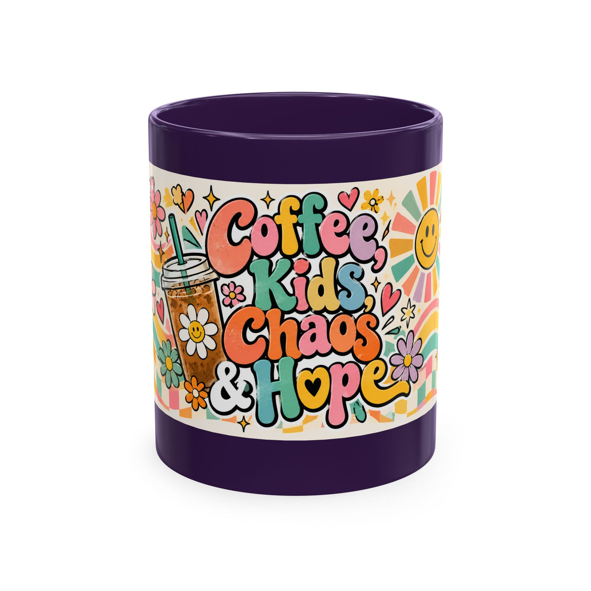 Coffee Kids Chaos & Hope Ceramic Mug — Retro Floral Teacher/Counselor/School Staff/Mom Coffee Cup