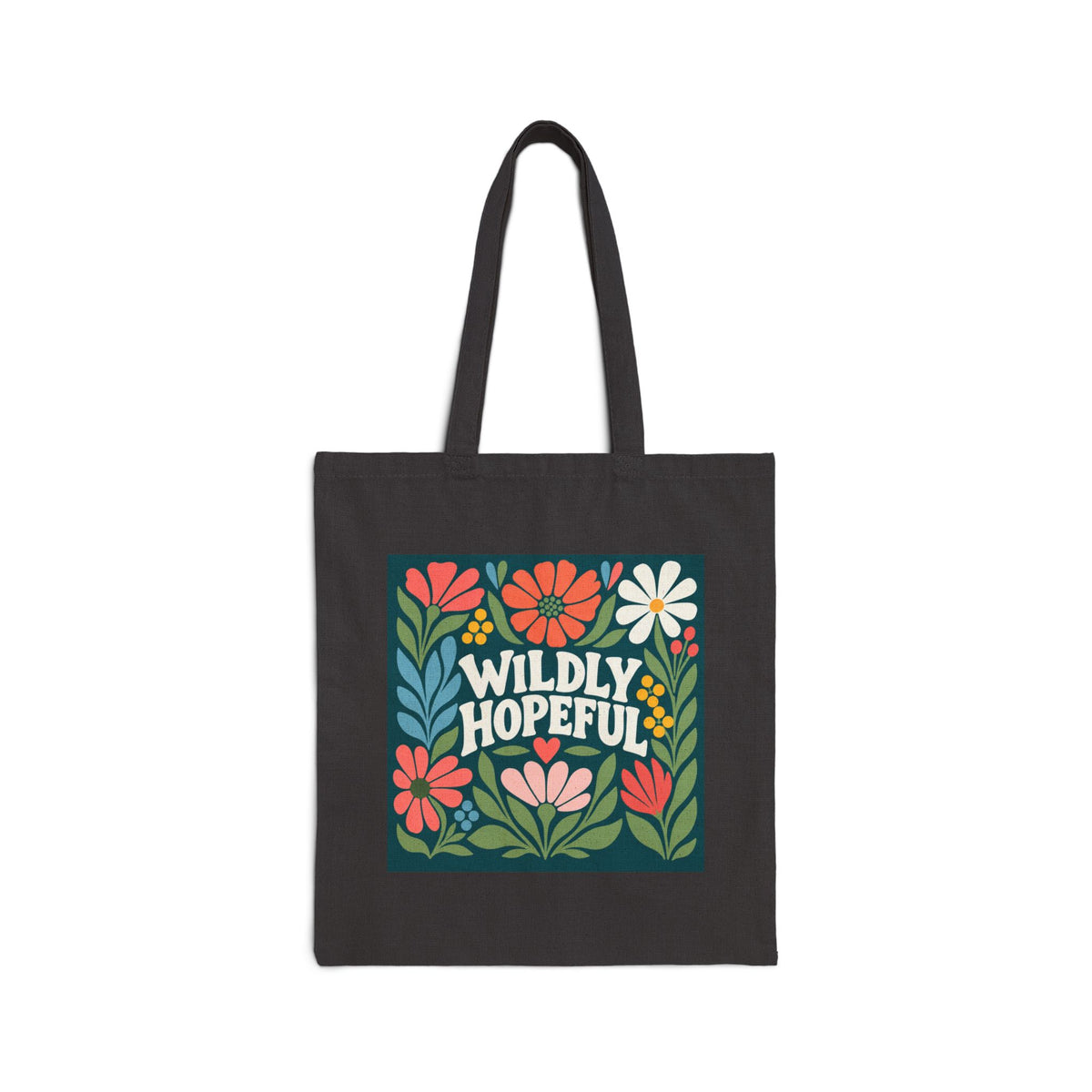 Tote — "Wildly Hopeful" Retro Floral Canvas Tote Bag