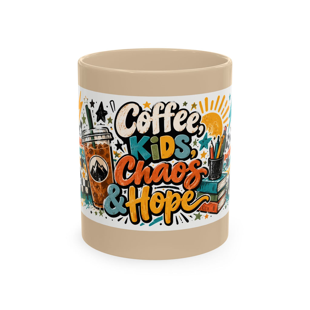 Coffee, Kids, Chaos & Hope Ceramic Mug — Funny Dad/Parent/Teacher/Counselor Coffee Cup