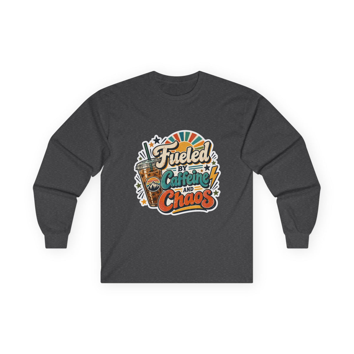 Fueled by Caffeine and Chaos Long Sleeve Unisex Tee for busy people