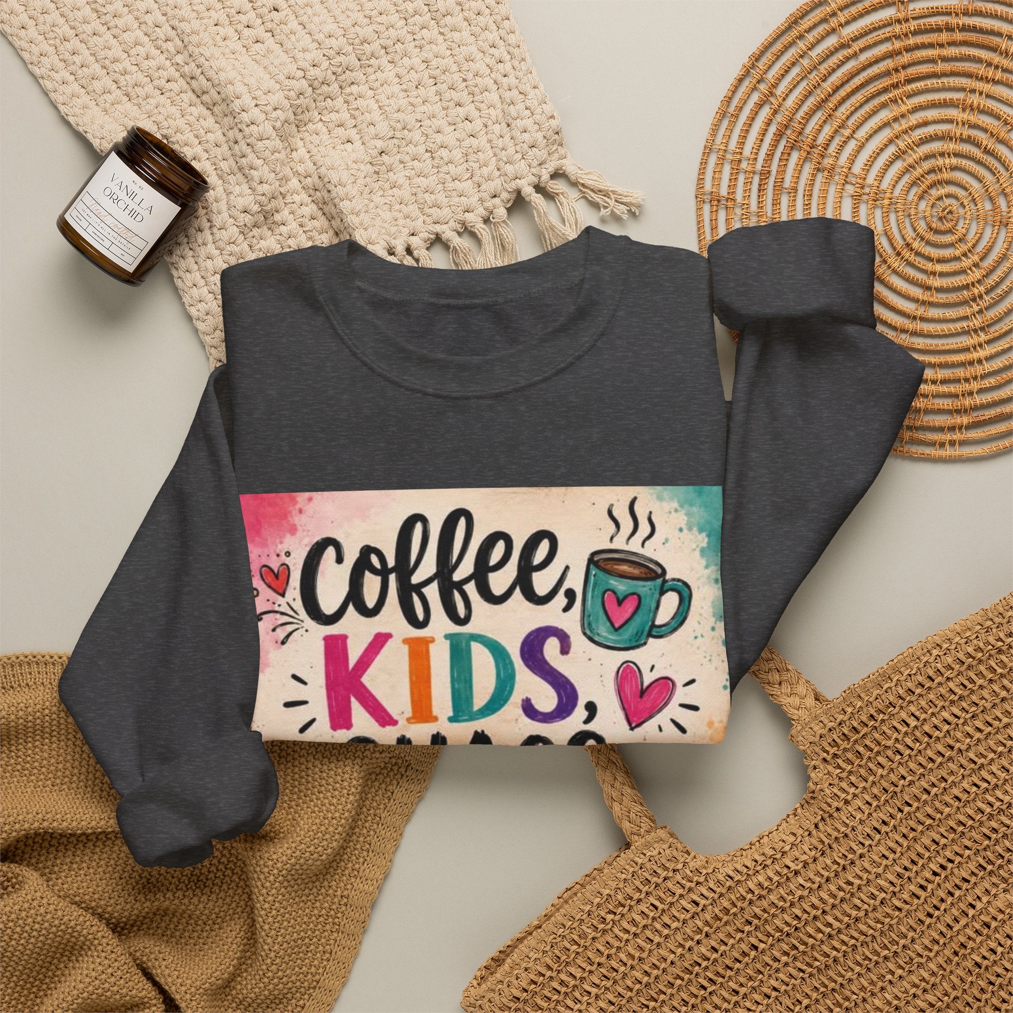 Coffee, Kids, Chaos & Hope Crewneck Sweatshirt — Colorful Educator/Counselor/Mom Life Pullover