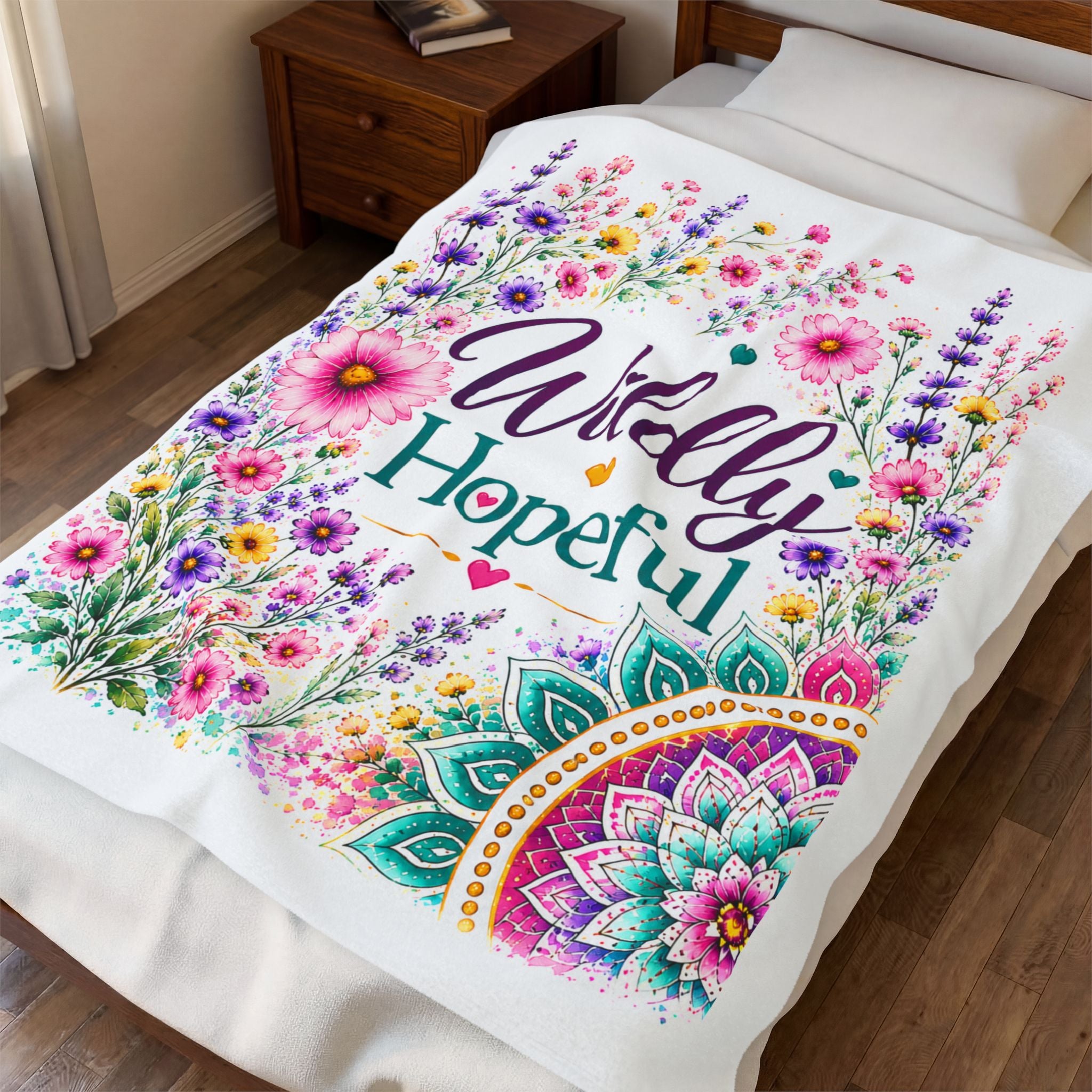 Velveteen Plush Blanket — "Wildly Hopeful" Floral Throw Blanket