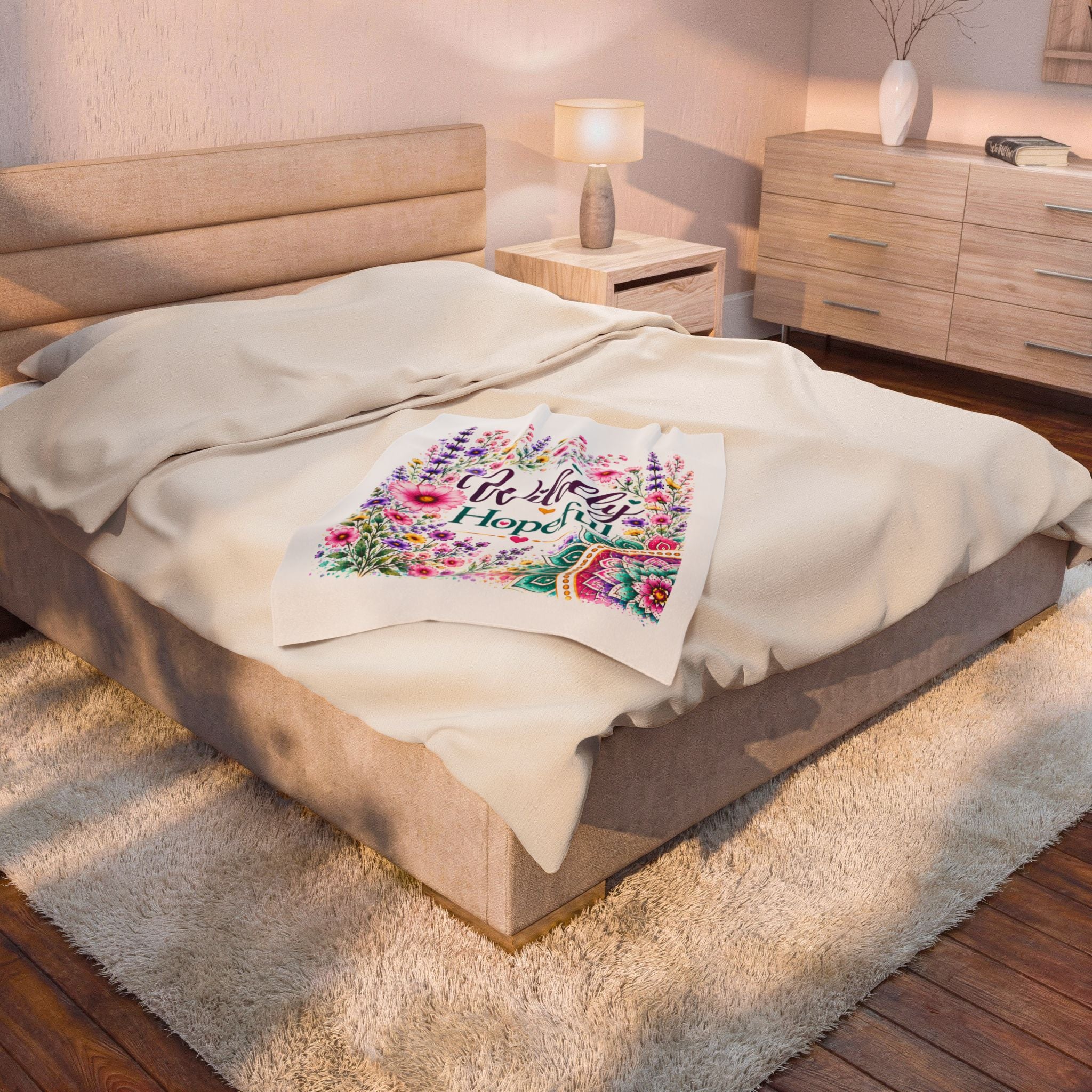 Velveteen Plush Blanket — "Wildly Hopeful" Floral Throw Blanket
