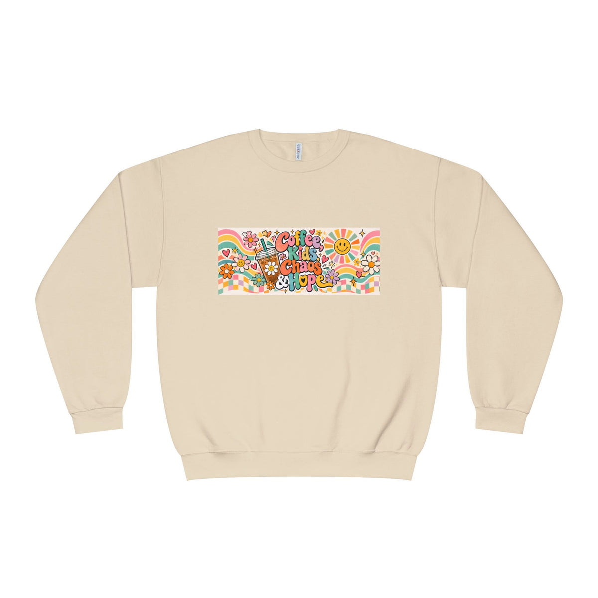 Coffee, Kiddos, Chaos & Hope Crewneck Sweatshirt, Teacher/School Staff/Mom Gift