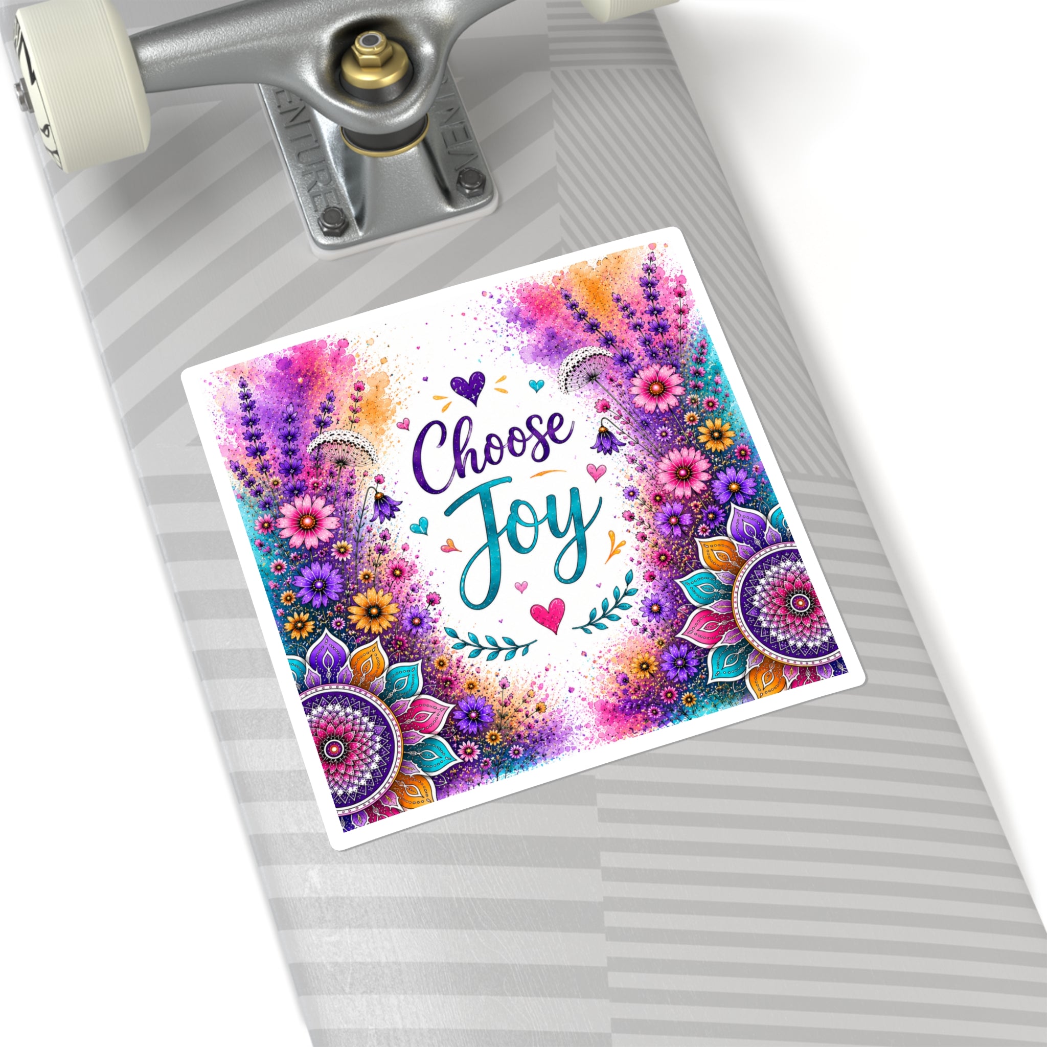 Choose Joy Floral Square Sticker — Colorful Mandala Inspirational Decal