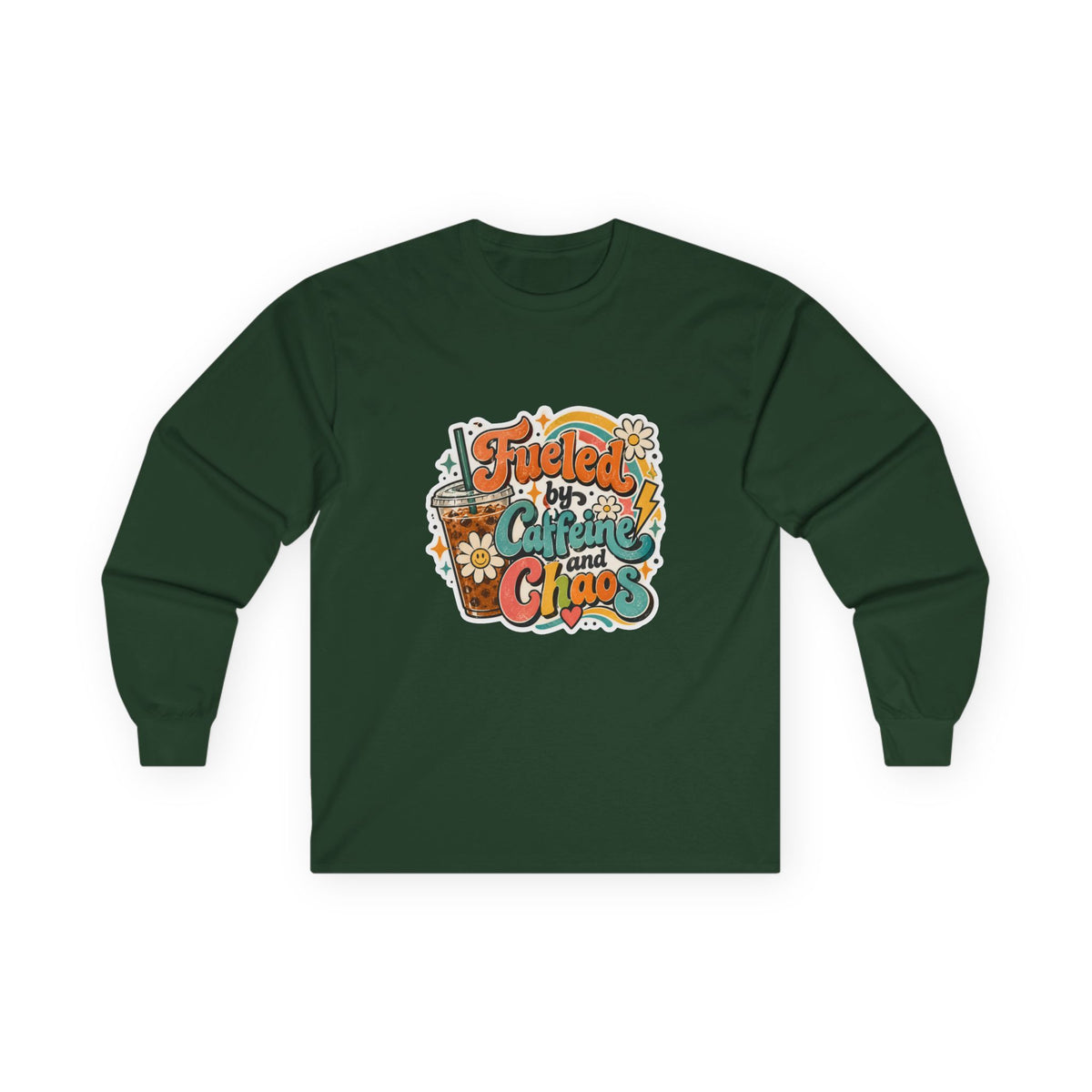 Fueled by Caffeine and Chaos Long Sleeve Tee for Teachers, Leaders, Moms, Chaos Coordinators