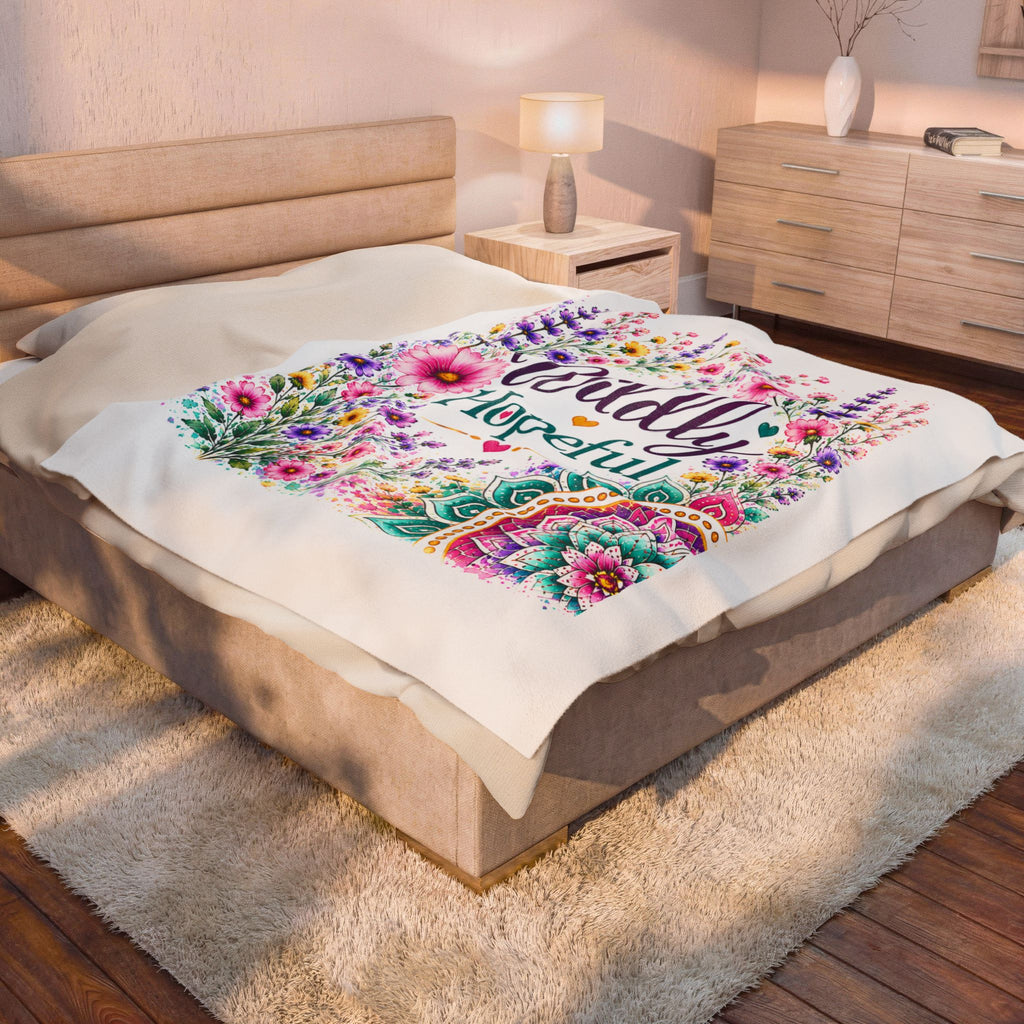 Velveteen Plush Blanket — "Wildly Hopeful" Floral Throw Blanket