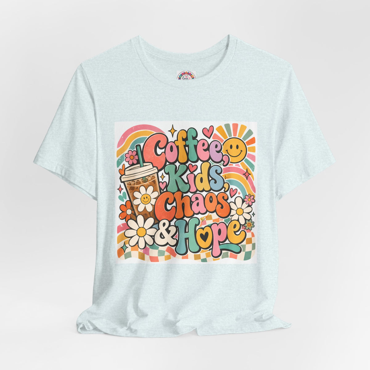 Coffee, Kids, Chaos & Hope Graphic Tee — Retro Floral Teacher/Counselor/School staff/Mom Shirt