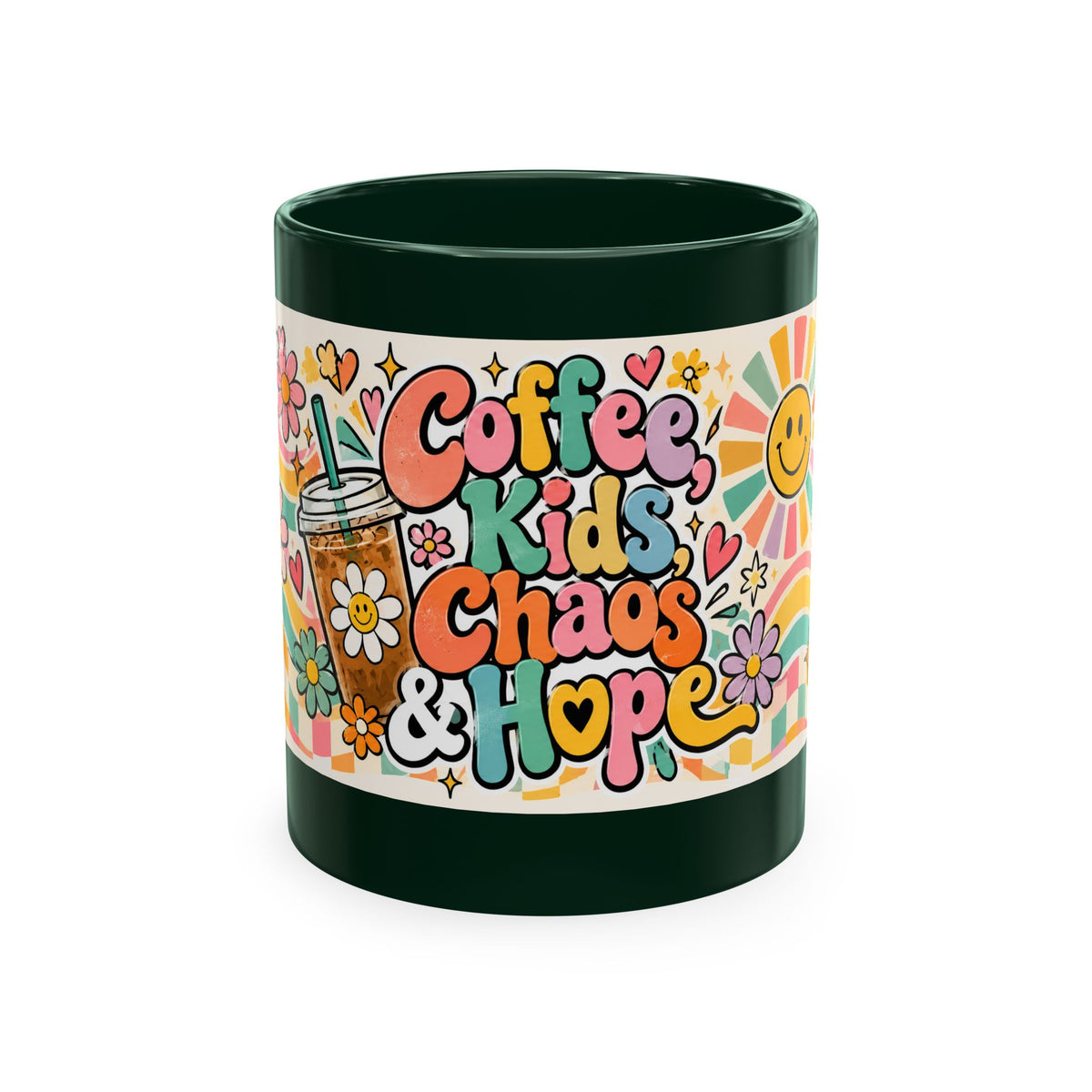 Coffee Kids Chaos & Hope Ceramic Mug — Retro Floral Teacher/Counselor/School Staff/Mom Coffee Cup