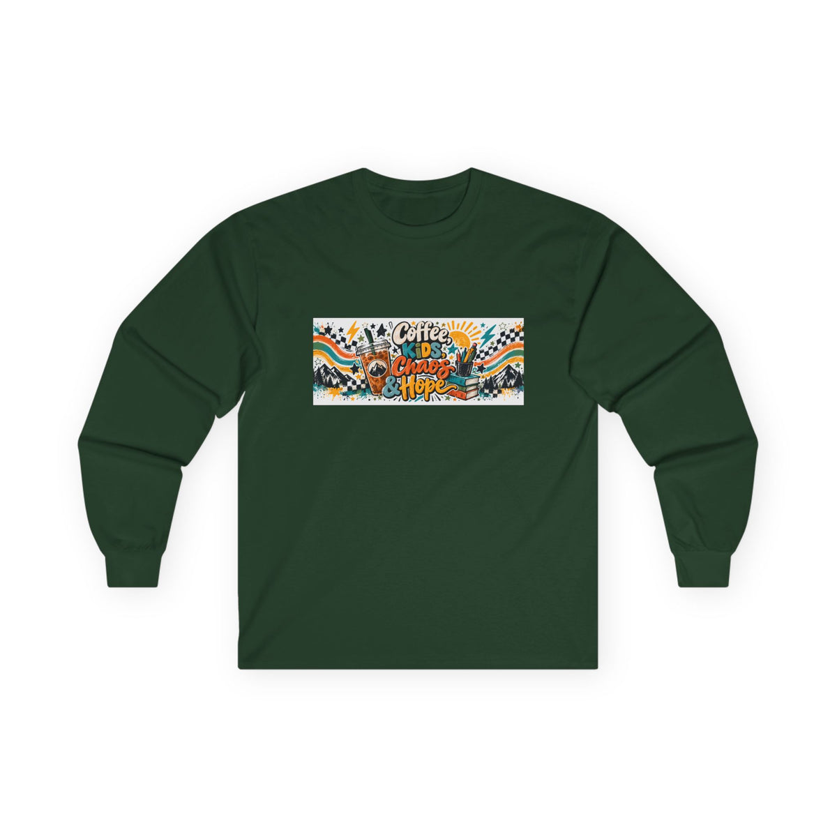 Coffee, Kids, Chaos & Hope Long Sleeve Tee, Men/Women/Teacher/Coach/School Staff