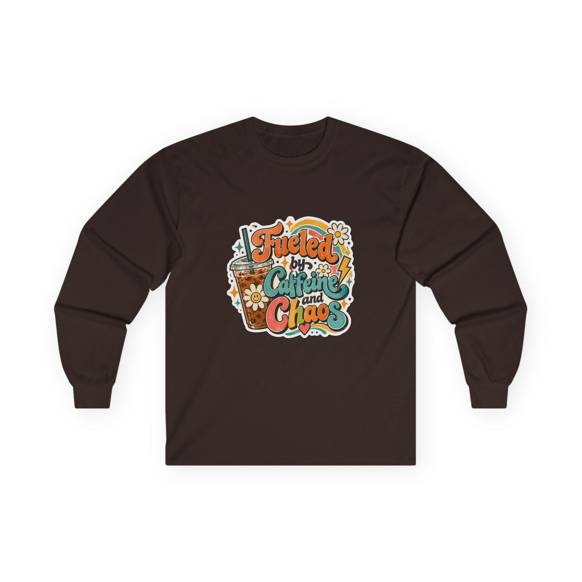 Fueled by Caffeine and Chaos Long Sleeve Tee for Teachers, Leaders, Moms, Chaos Coordinators