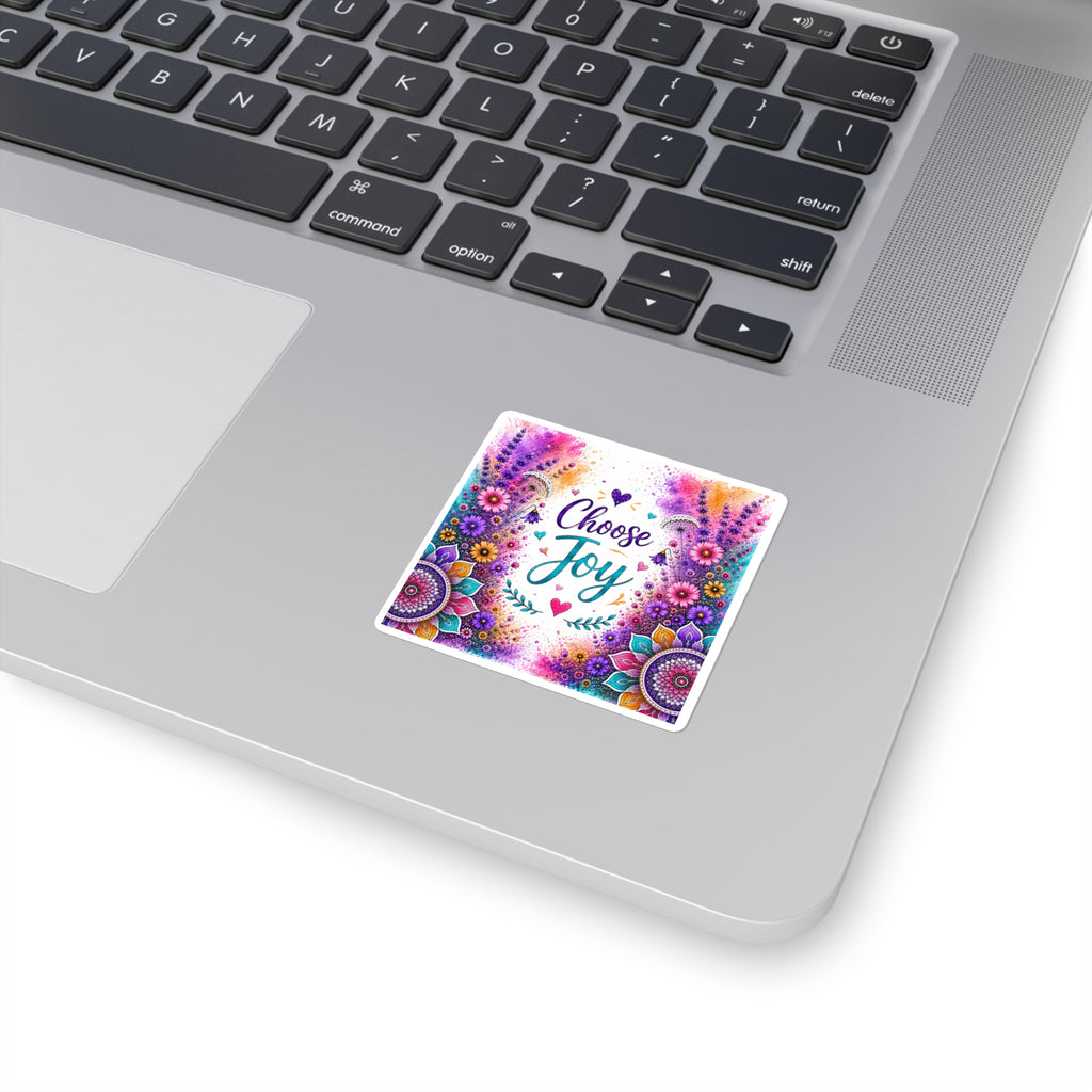 Choose Joy Floral Square Sticker — Colorful Mandala Inspirational Decal