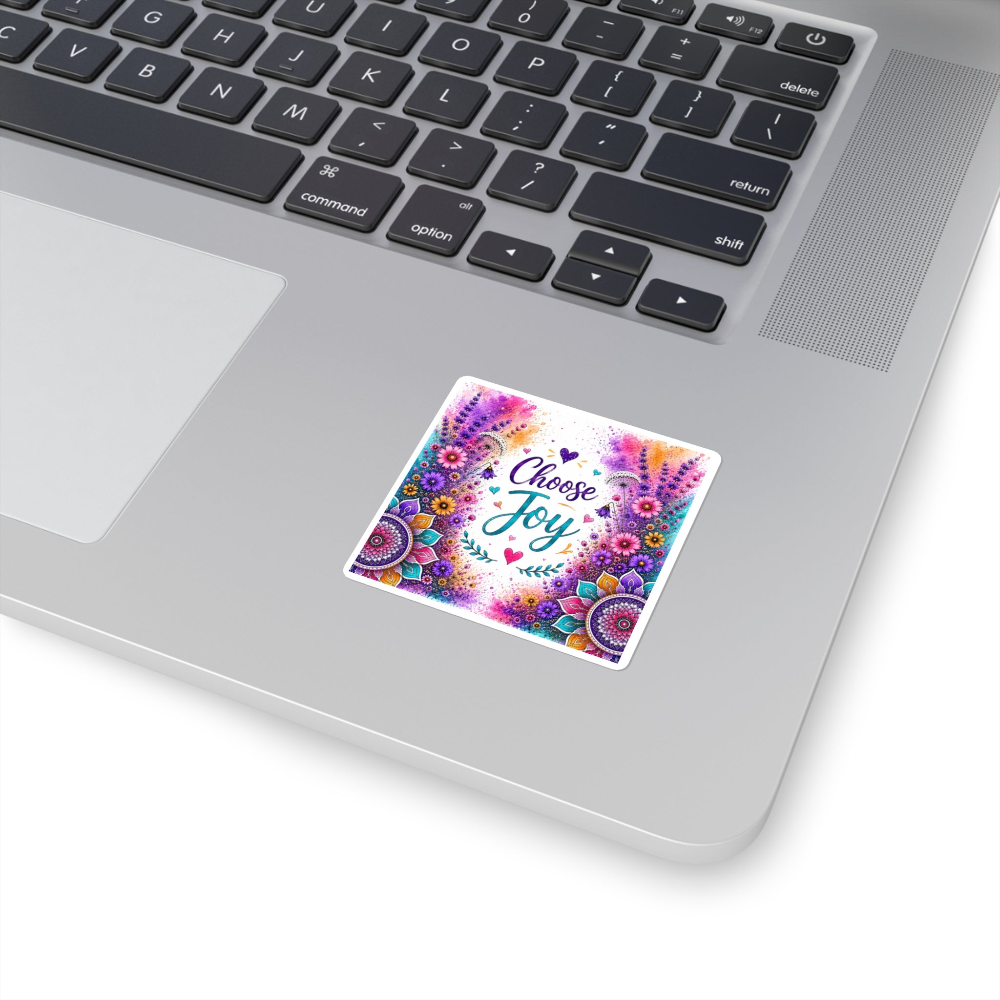 Choose Joy Floral Square Sticker — Colorful Mandala Inspirational Decal