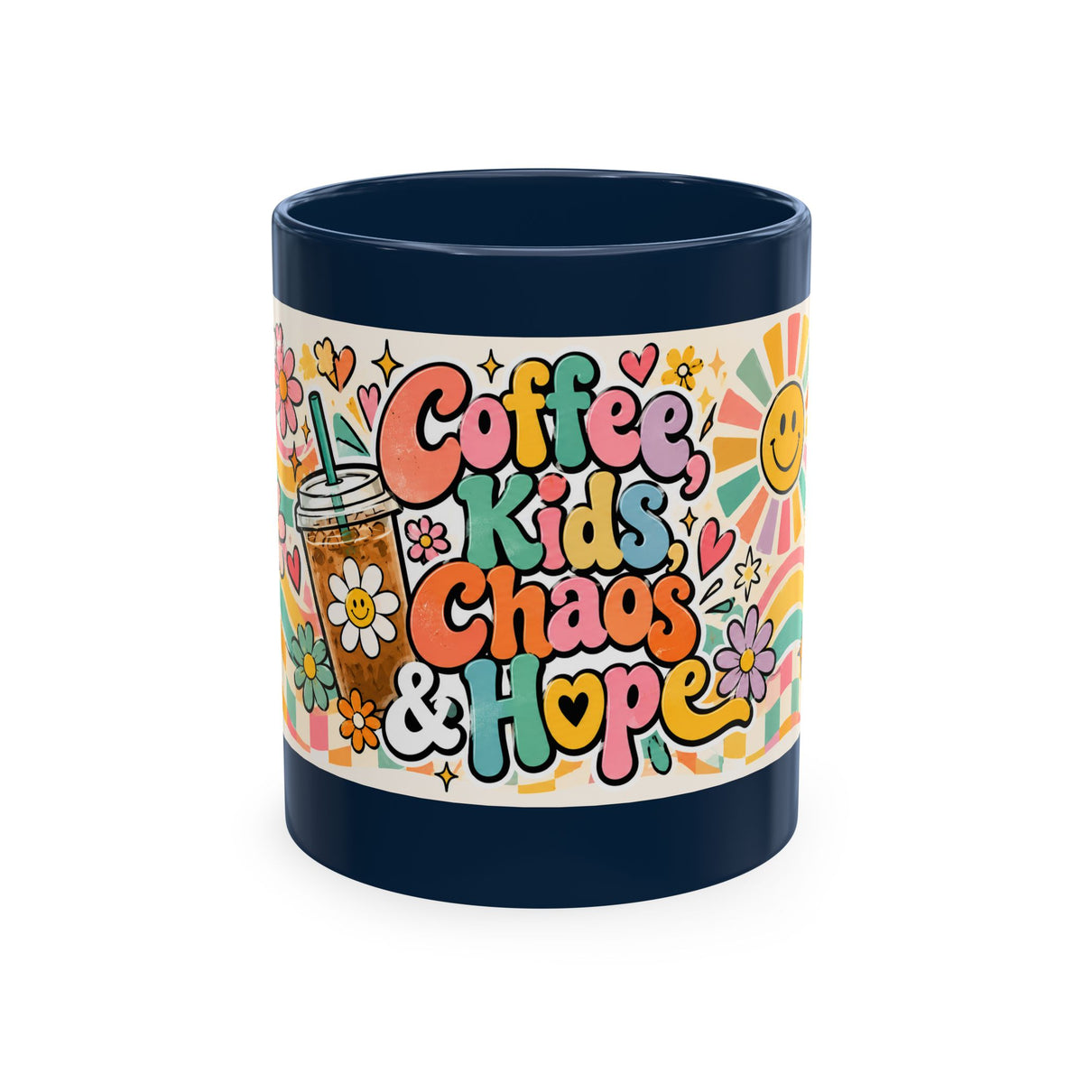 Coffee Kids Chaos & Hope Ceramic Mug — Retro Floral Teacher/Counselor/School Staff/Mom Coffee Cup
