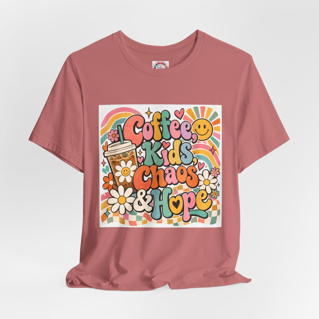 Coffee, Kids, Chaos & Hope Graphic Tee — Retro Floral Teacher/Counselor/School staff/Mom Shirt
