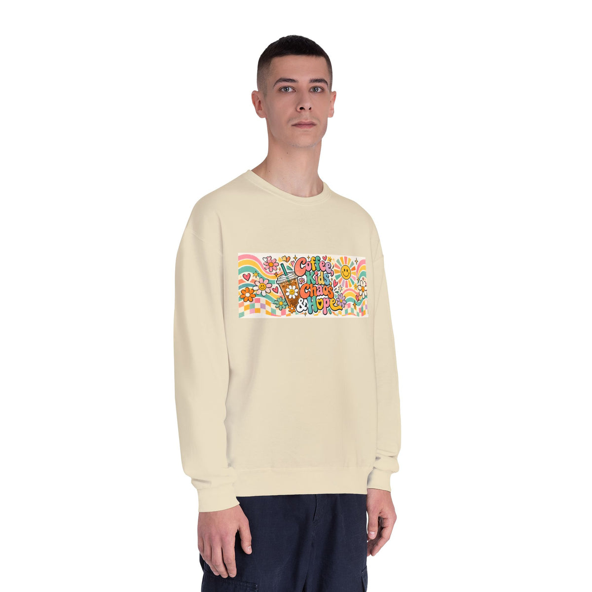 Coffee, Kiddos, Chaos & Hope Crewneck Sweatshirt, Teacher/School Staff/Mom Gift