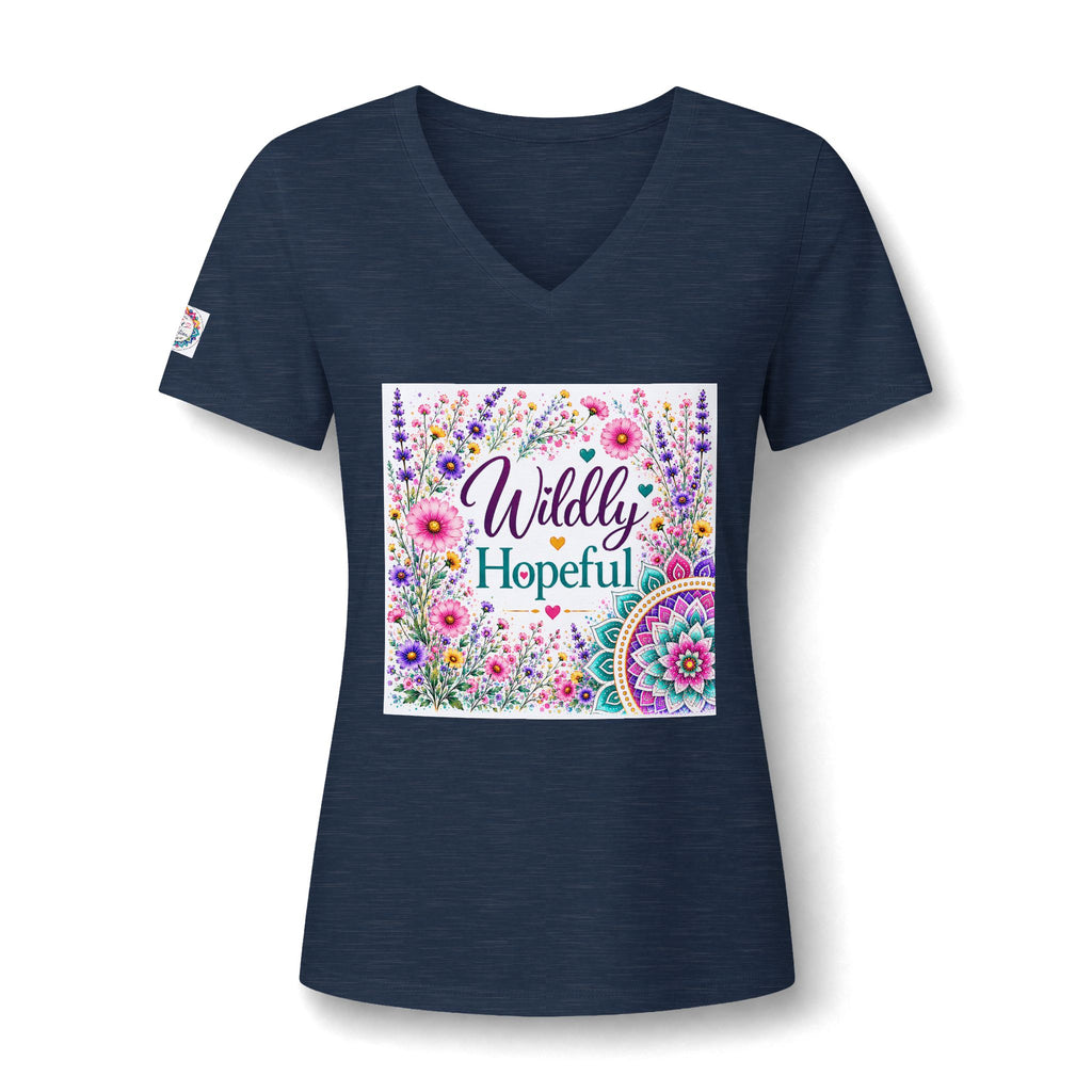 Women's V-Neck Tee - 'Wildly Hopeful' Floral Graphic