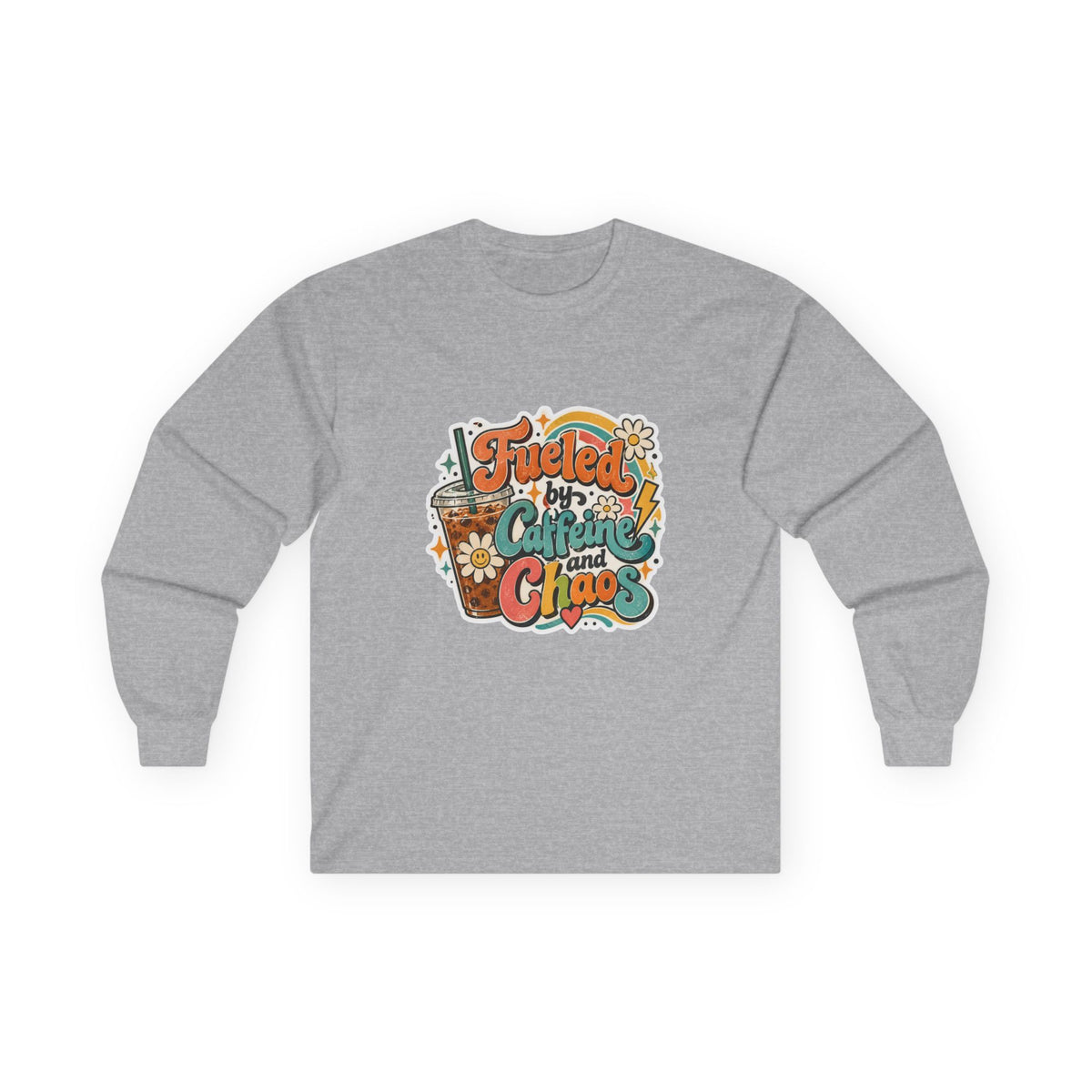 Fueled by Caffeine and Chaos Long Sleeve Tee for Teachers, Leaders, Moms, Chaos Coordinators