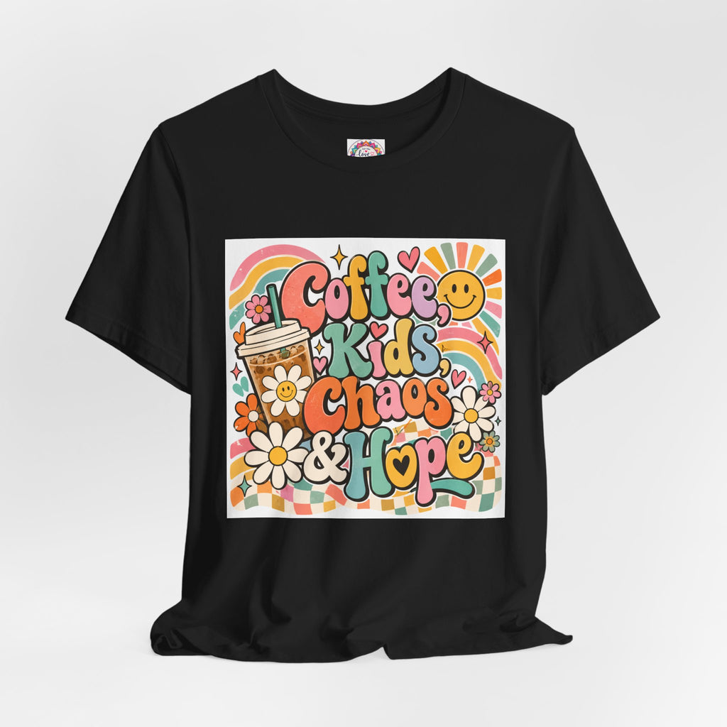 Coffee, Kids, Chaos & Hope Graphic Tee — Retro Floral Teacher/Counselor/School staff/Mom Shirt