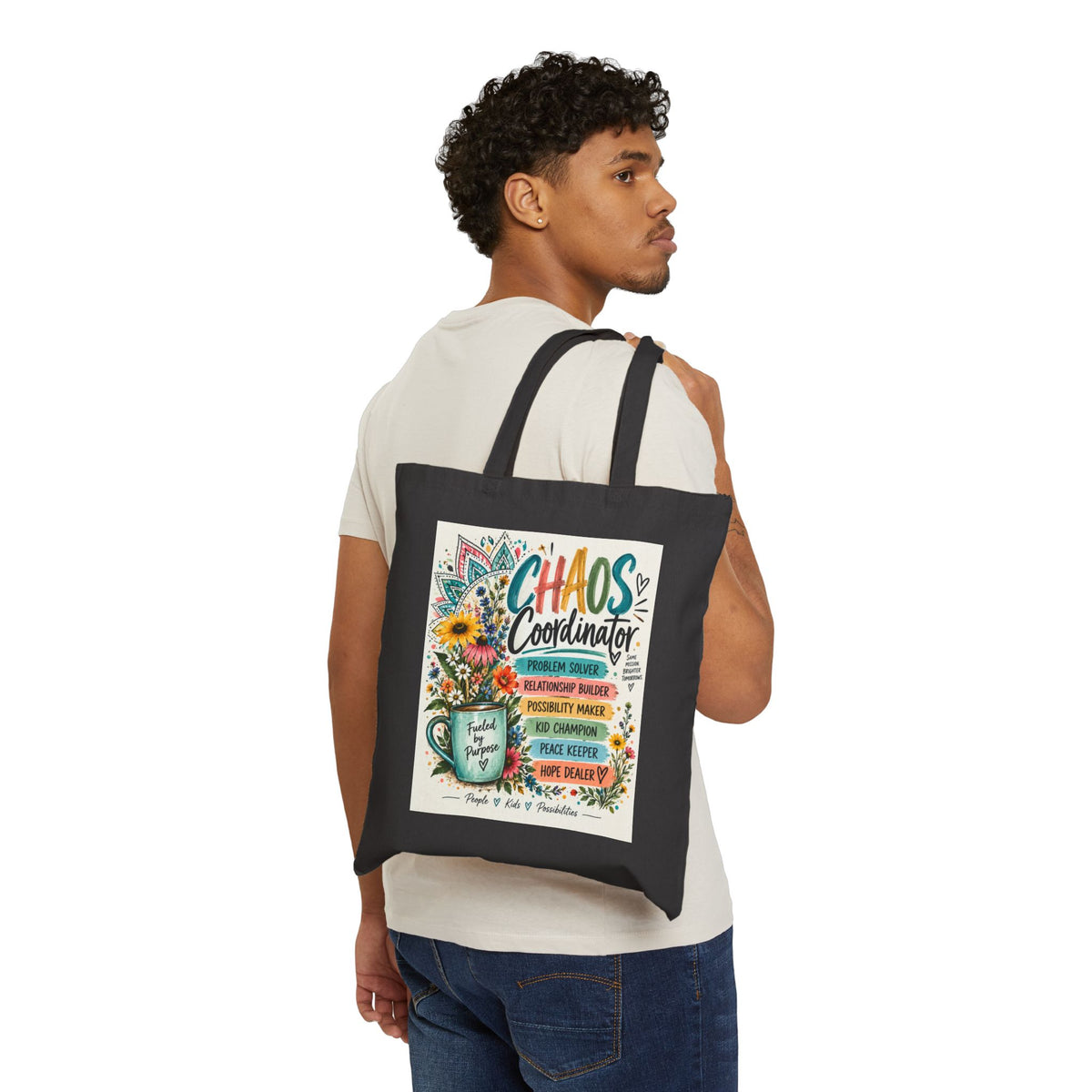 Chaos Coordinator Cotton Tote Bag — Funny Floral Teacher/Parent Organizer Gift