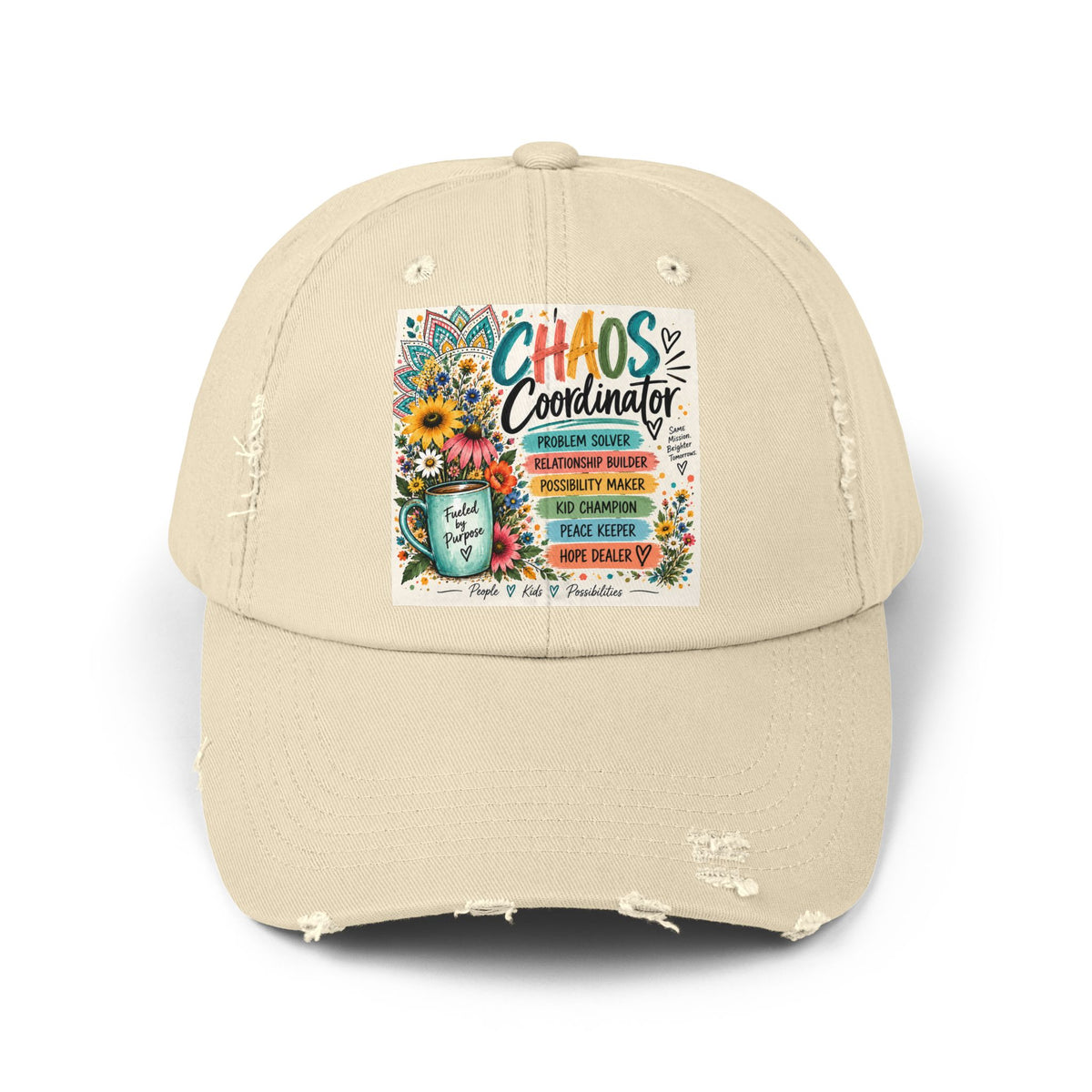 Chaos Coordinator Distressed Cap — Funny Mom/Teacher Sunflower Hat