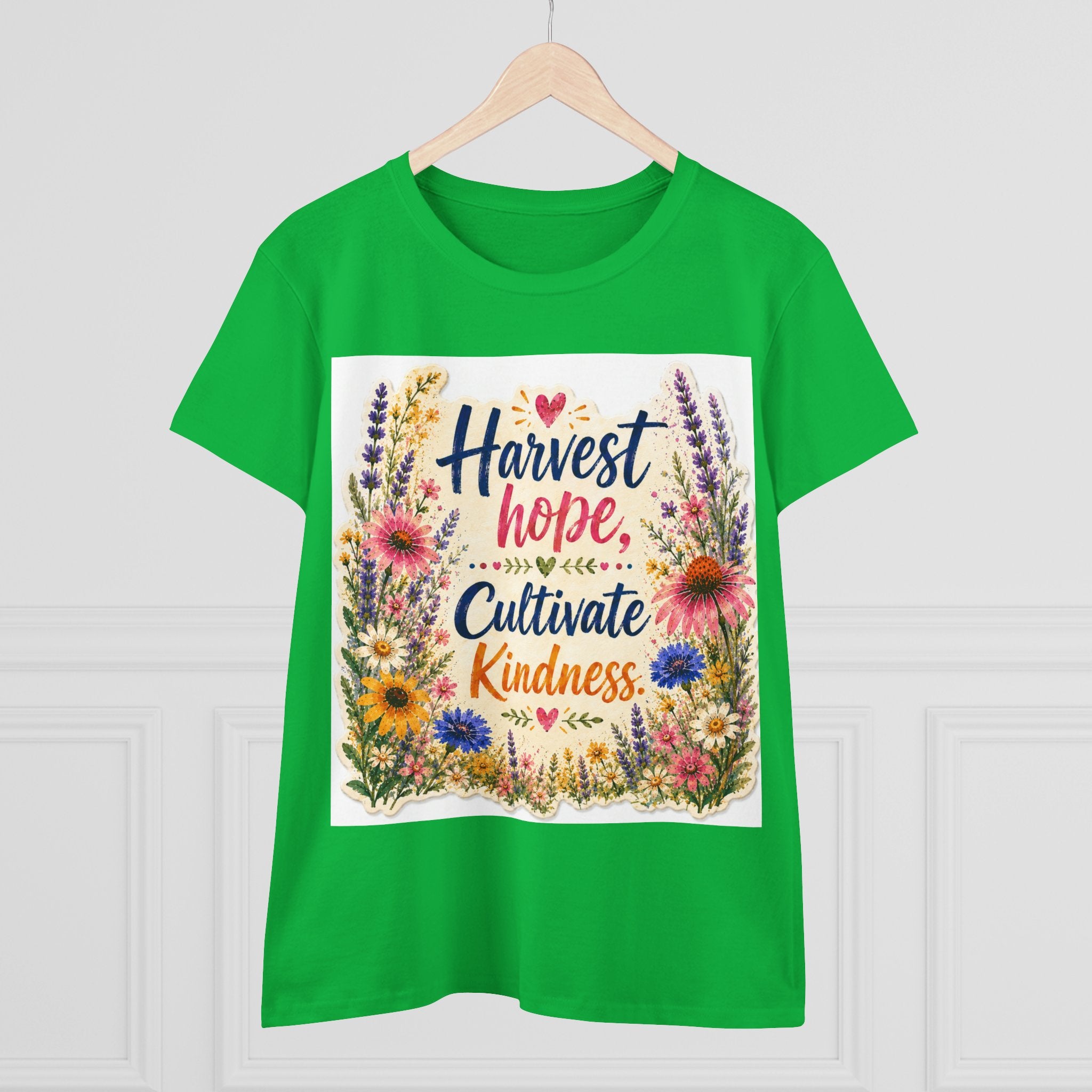 Women’s Tee - "Harvest Hope, Cultivate Kindness" Floral Inspirational Shirt