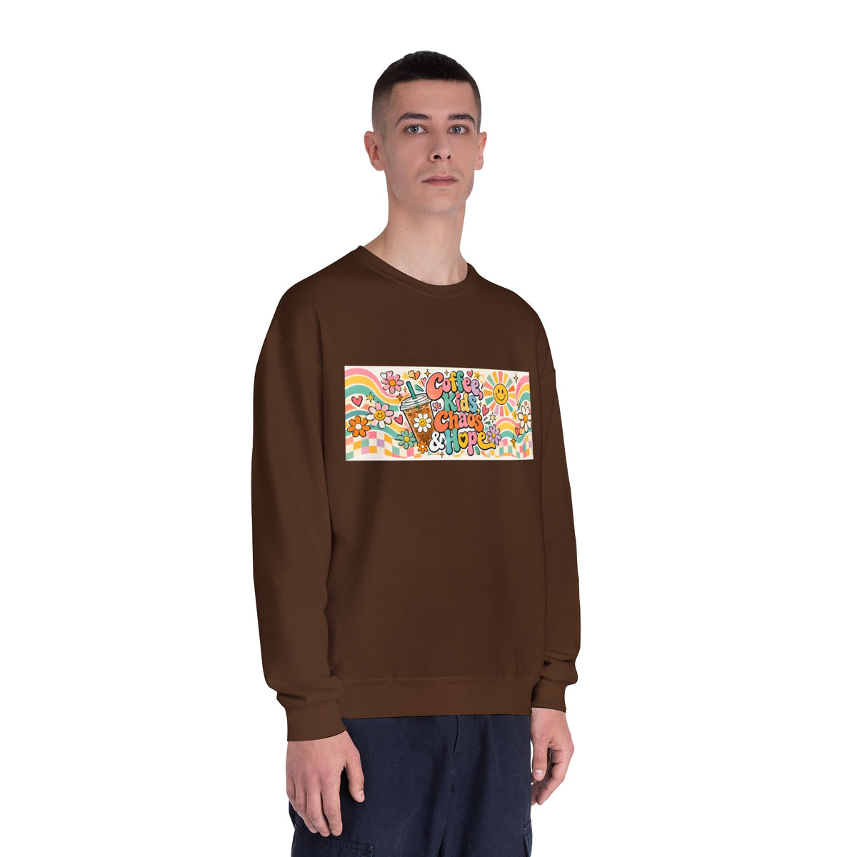 Coffee, Kiddos, Chaos & Hope Crewneck Sweatshirt, Teacher/School Staff/Mom Gift