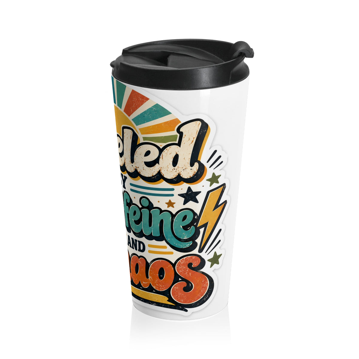 Fuelled by Coffee and Chaos Stainless Steel Travel Mug for Teachers, Dads, Chaos Coordinators