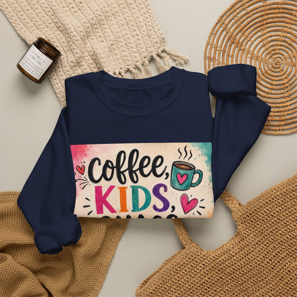 Coffee, Kids, Chaos & Hope Crewneck Sweatshirt — Colorful Educator/Counselor/Mom Life Pullover