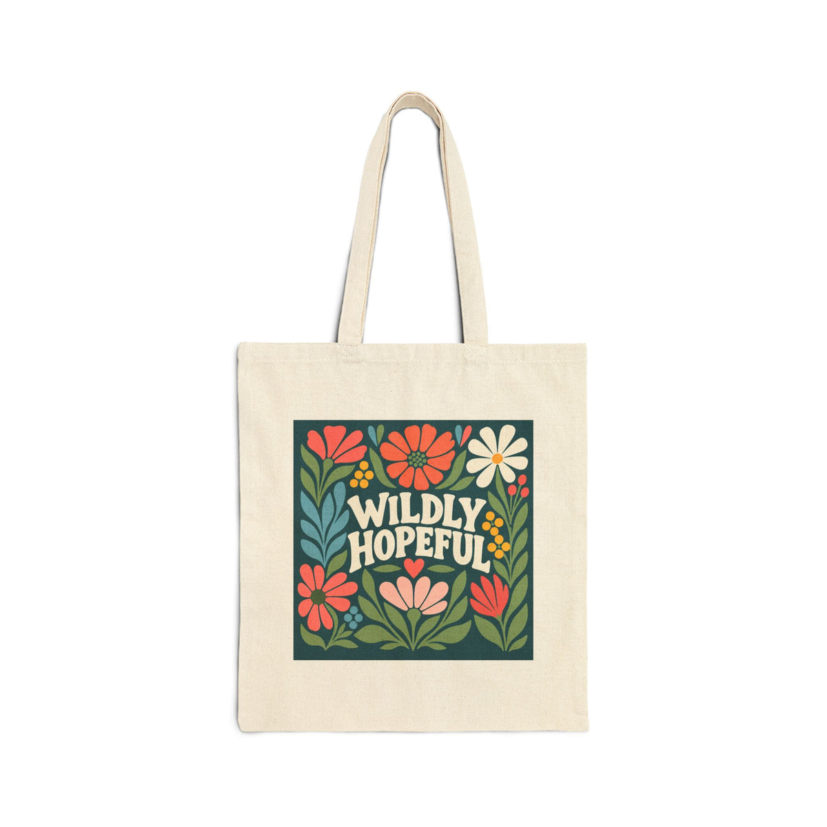 Tote — "Wildly Hopeful" Retro Floral Canvas Tote Bag