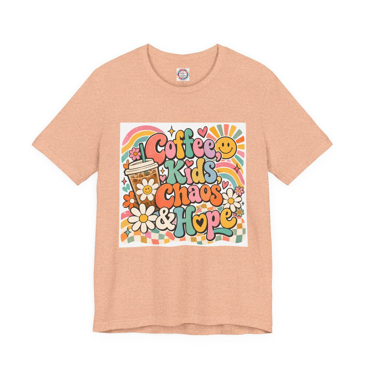 Coffee, Kids, Chaos & Hope Graphic Tee — Retro Floral Teacher/Counselor/School staff/Mom Shirt