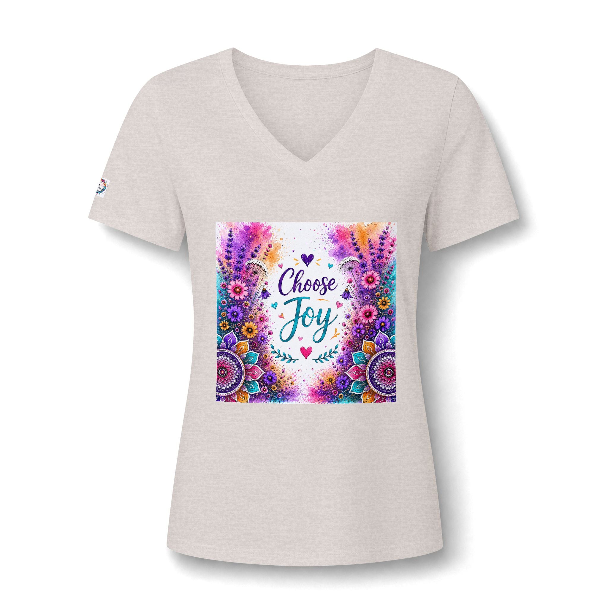 Choose Joy V-Neck Tee — Women's Floral Mandala Inspirational Shirt