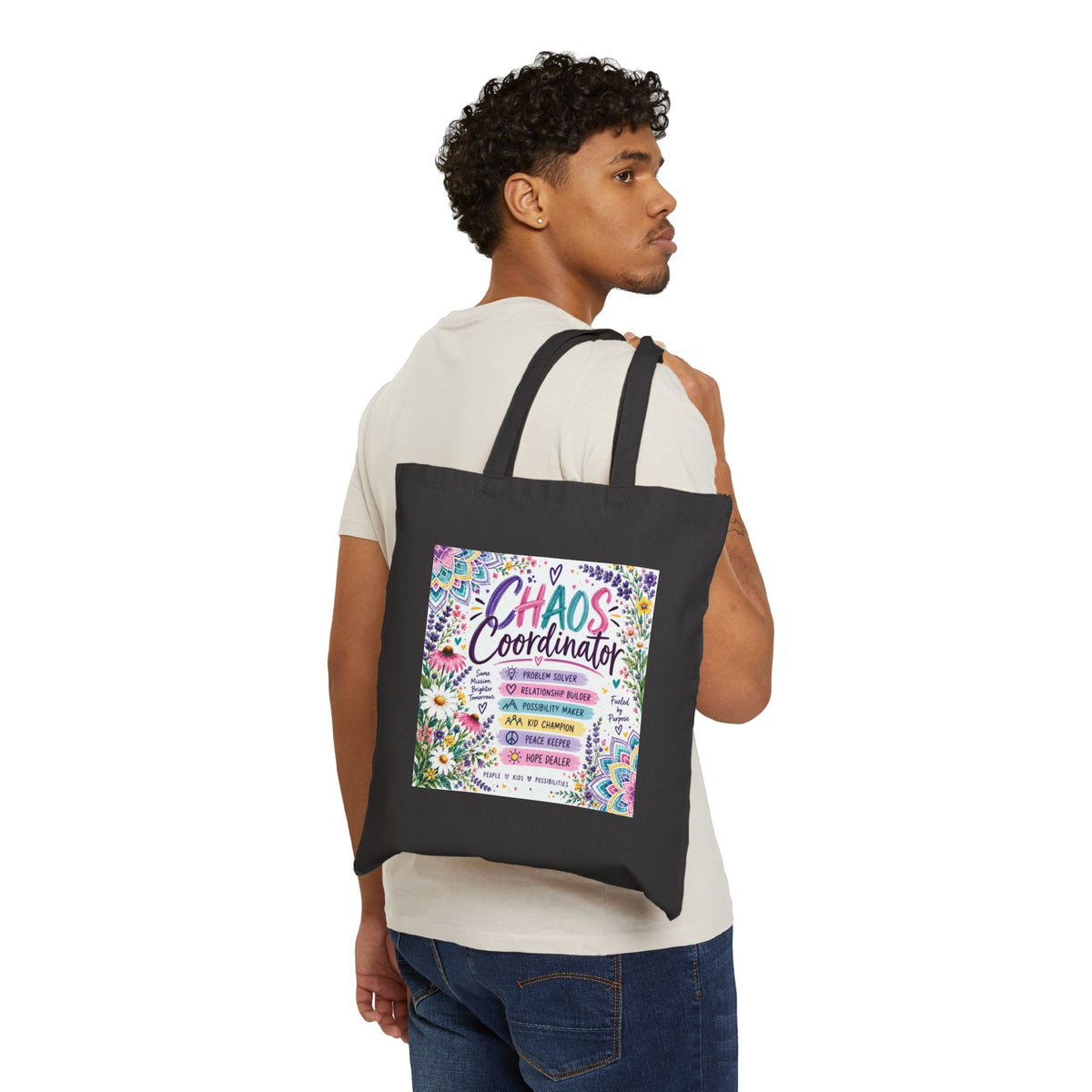 Chaos Coordinator Canvas Tote — Funny Floral Organizer Gift Bag