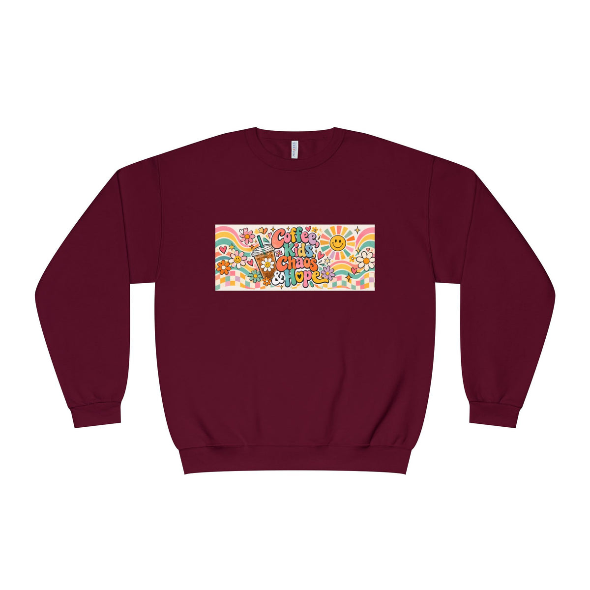Coffee, Kiddos, Chaos & Hope Crewneck Sweatshirt, Teacher/School Staff/Mom Gift