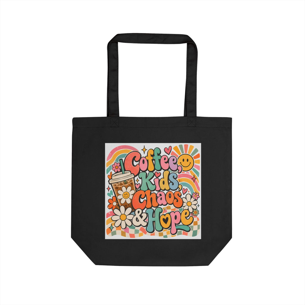 Coffee Kids Chaos & Hope Tote Bag — Retro Floral Eco Canvas Shopper