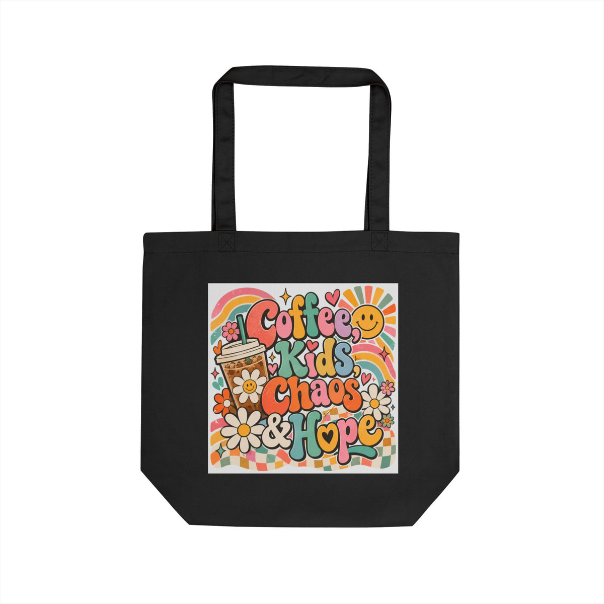 Coffee Kids Chaos & Hope Tote Bag — Retro Floral Eco Canvas Shopper