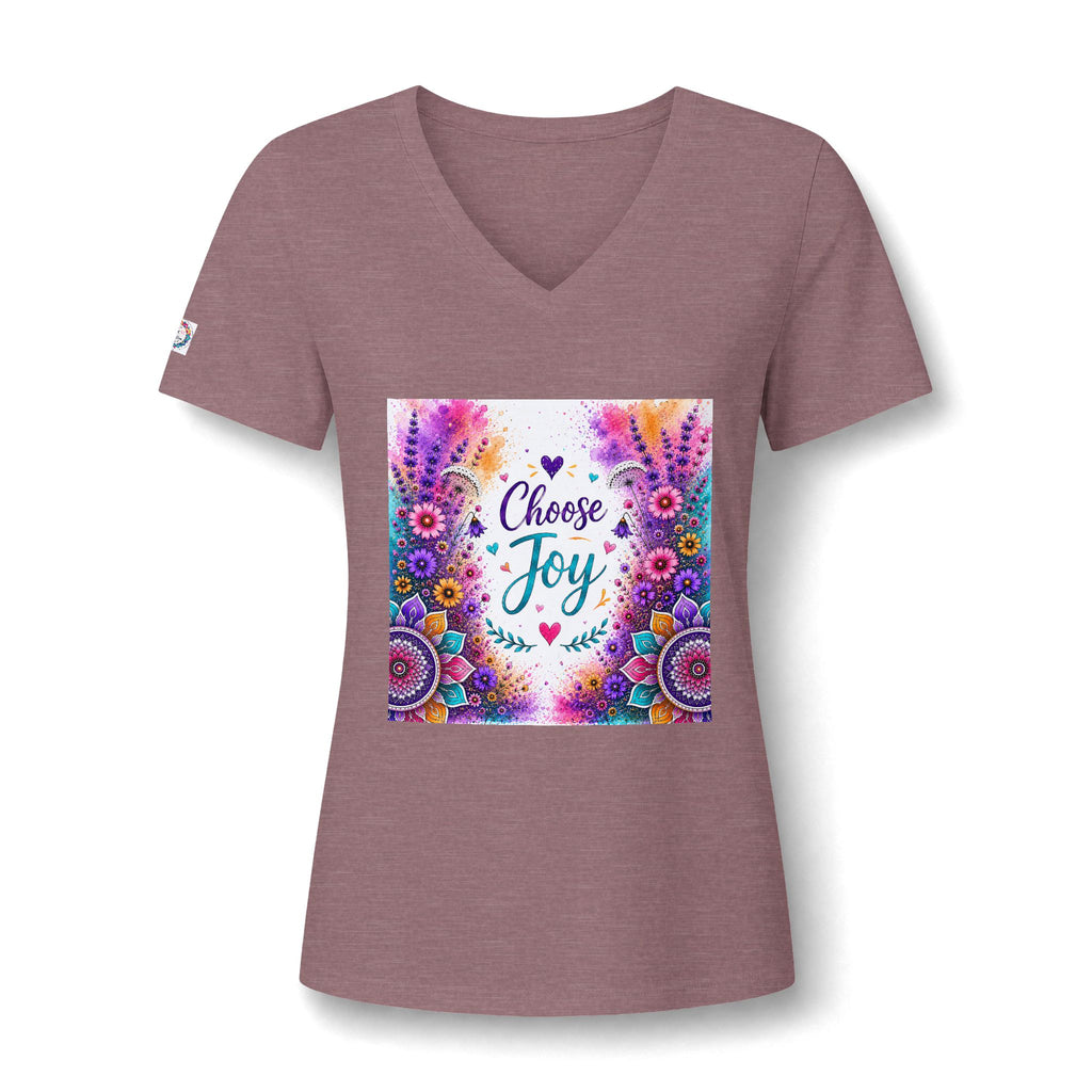 Choose Joy V-Neck Tee — Women's Floral Mandala Inspirational Shirt