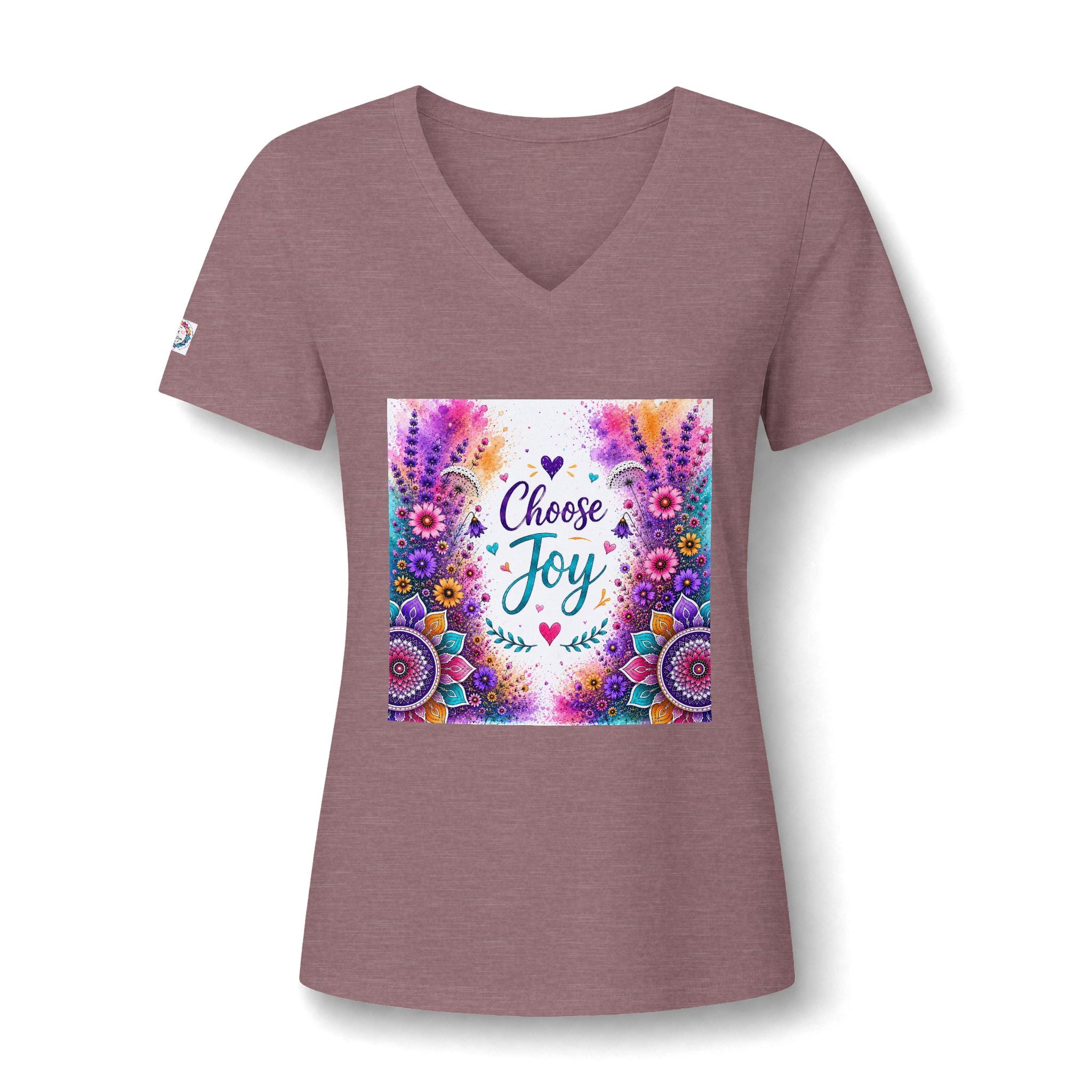 Choose Joy V-Neck Tee — Women's Floral Mandala Inspirational Shirt