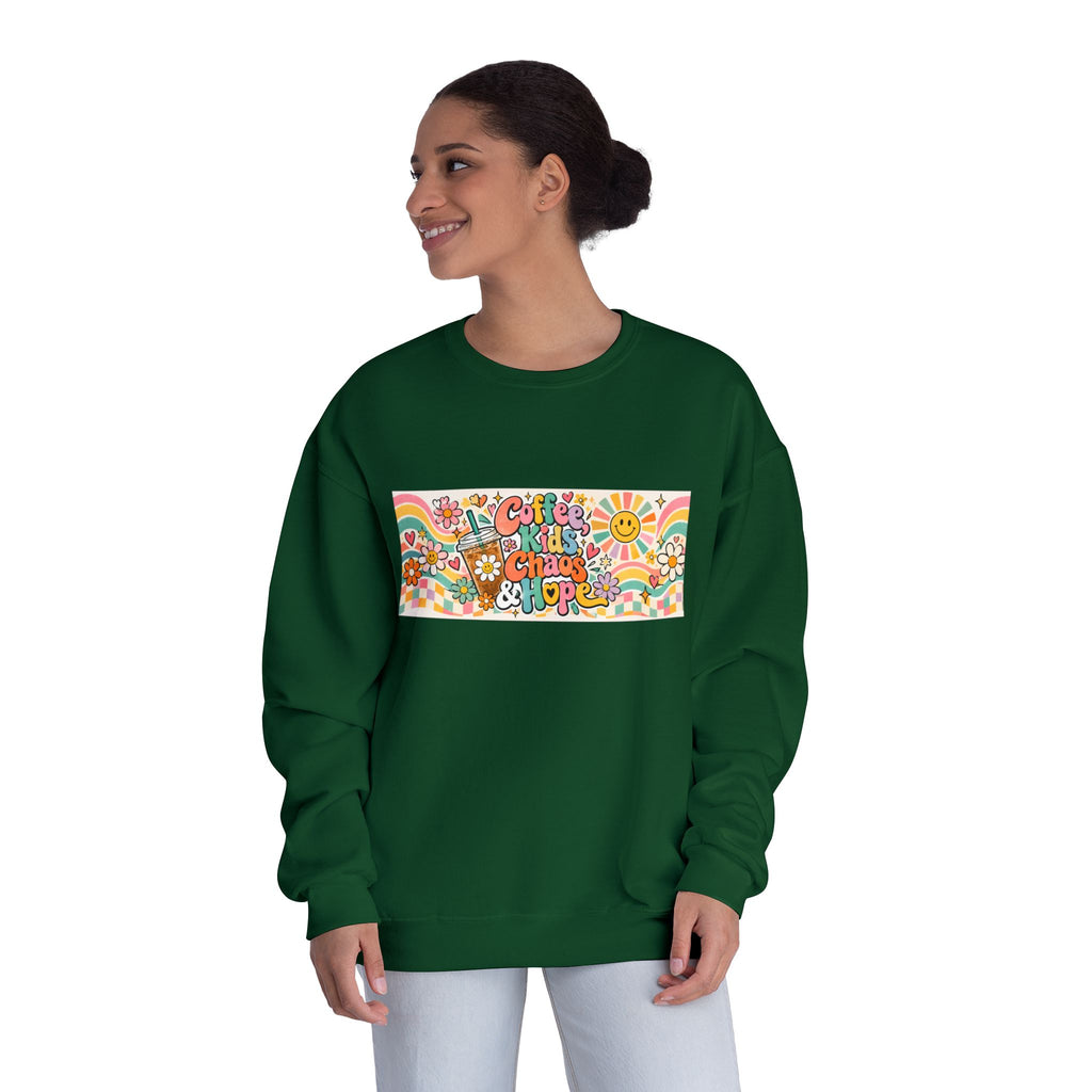 Coffee, Kiddos, Chaos & Hope Crewneck Sweatshirt, Teacher/School Staff/Mom Gift