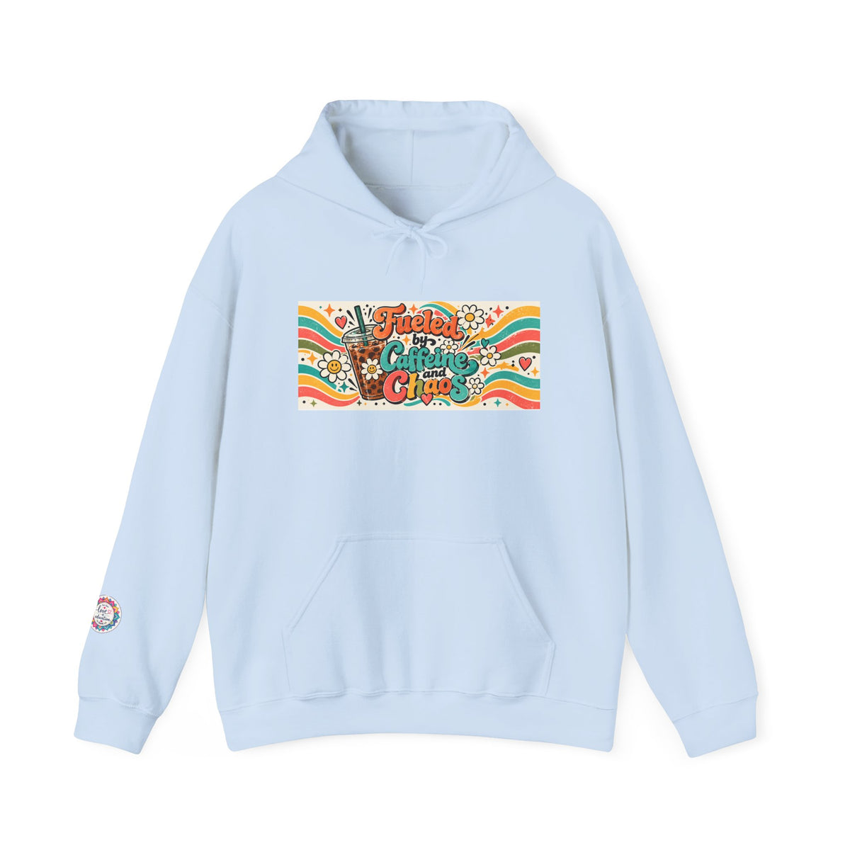 “Fueled by Caffeine and Chaos” Retro Foodie Graphic Hoodie for Teachers, Moms, Leaders, Chaos Coordinators