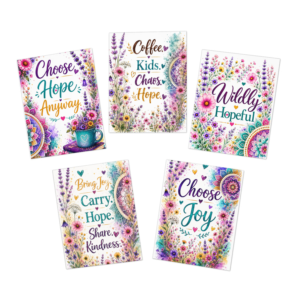 Floral Inspirational Greeting Card Set — 5 Encouragement Cards (Choose Joy, Wildly Hopeful)