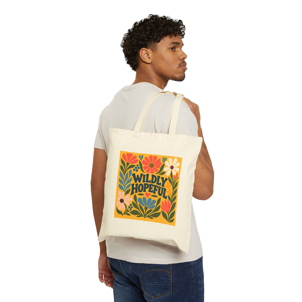 Wildly Hopeful Retro Floral Canvas Tote Bag — Eco-Friendly Reusable Market Bag