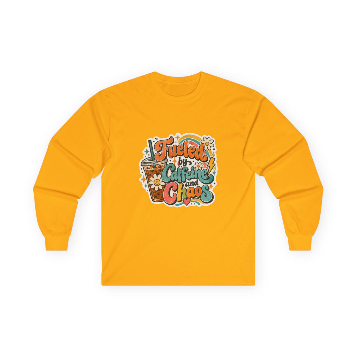 Fueled by Caffeine and Chaos Long Sleeve Tee for Teachers, Leaders, Moms, Chaos Coordinators