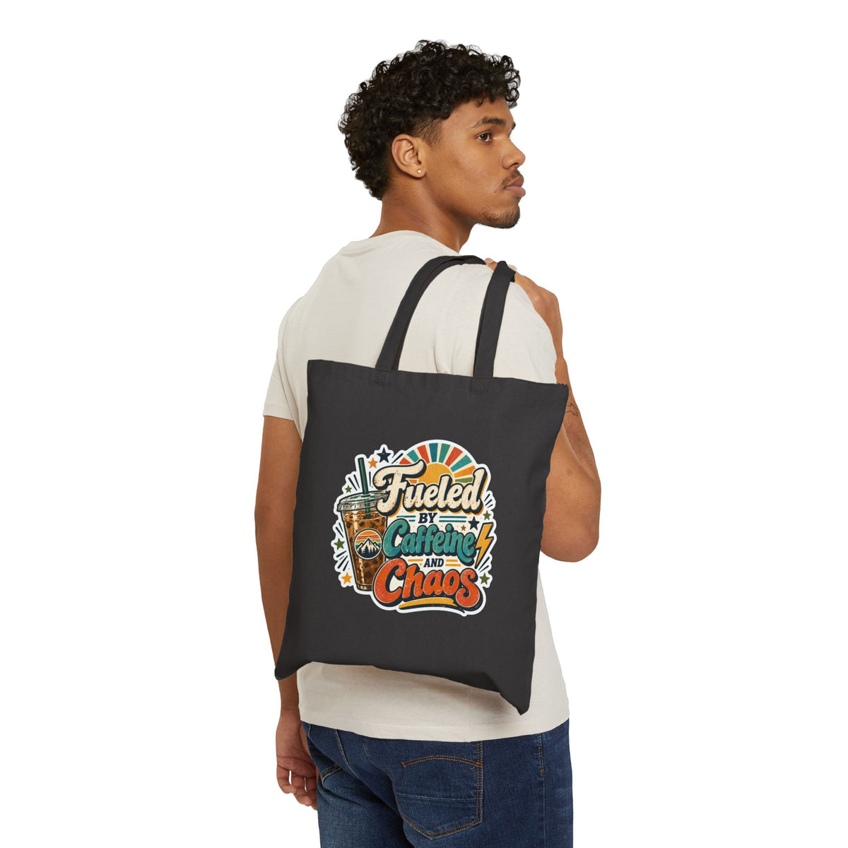 Fueled by Caffeine and Chaos Canvas Tote Bag, Unisex canvas bag for all purposes