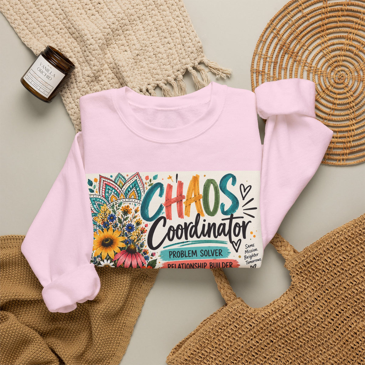 Chaos Coordinator Crewneck Sweatshirt — Funny Teacher/Parent Gift, Problem Solver Floral Graphic
