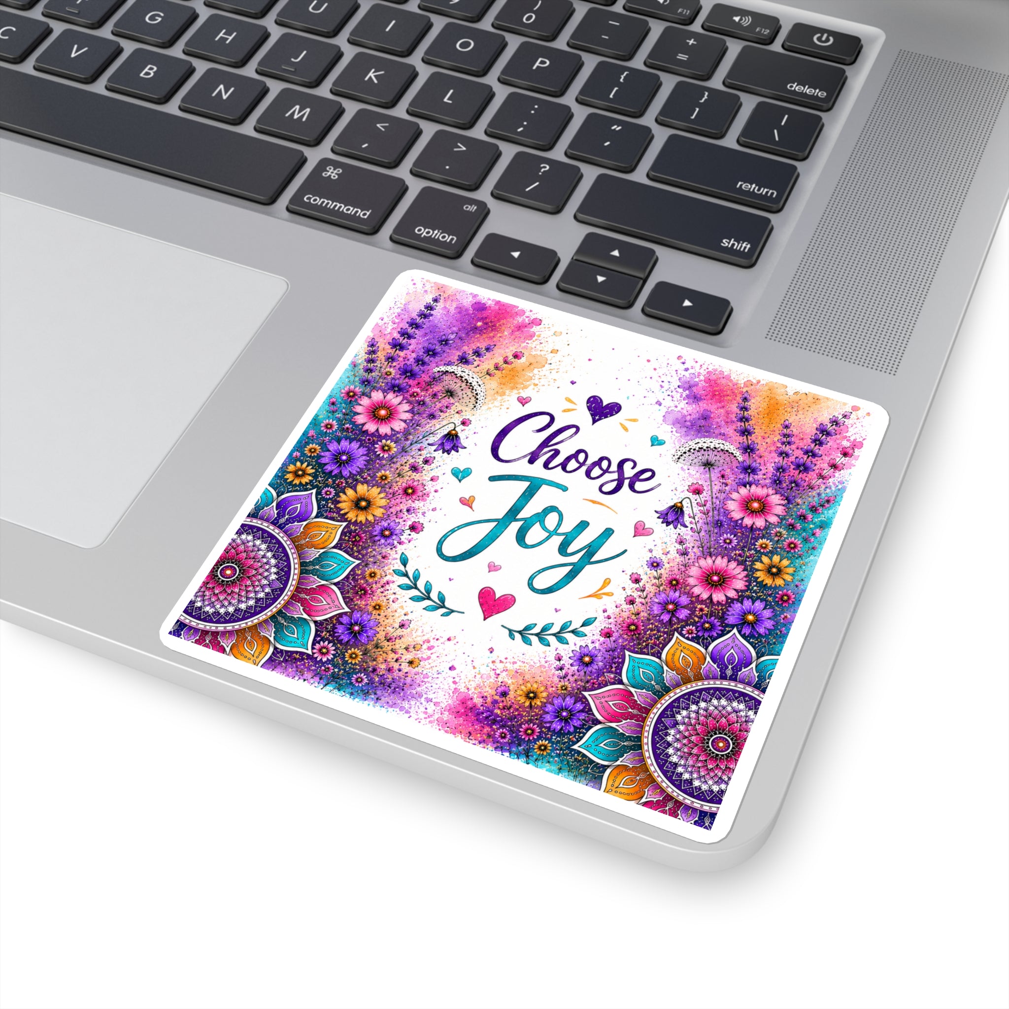 Choose Joy Floral Square Sticker — Colorful Mandala Inspirational Decal